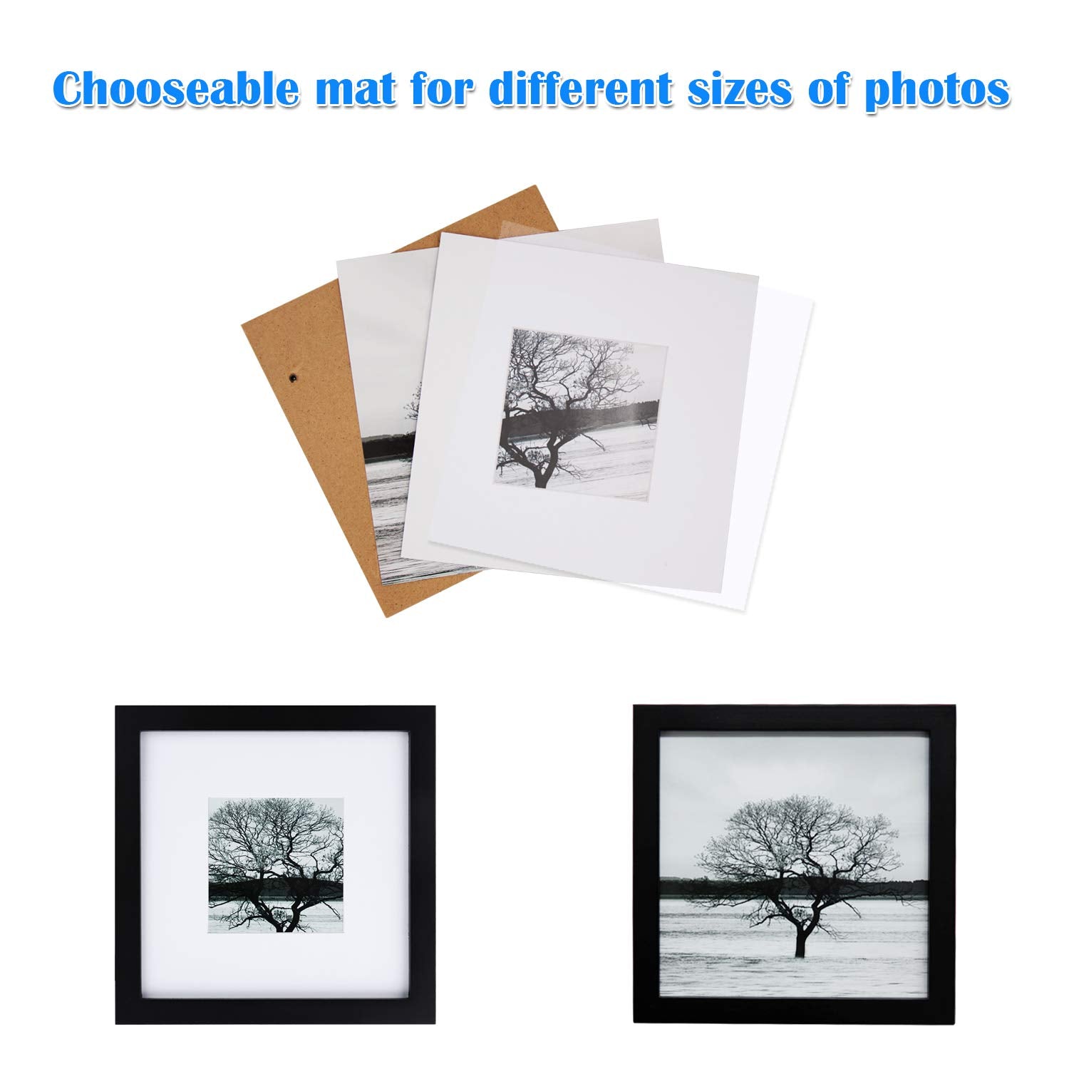 Egofine 8x8 Black Picture Frame - Solid Wood, Table Top & Wall Mount Display, Perfect for Photos and Art