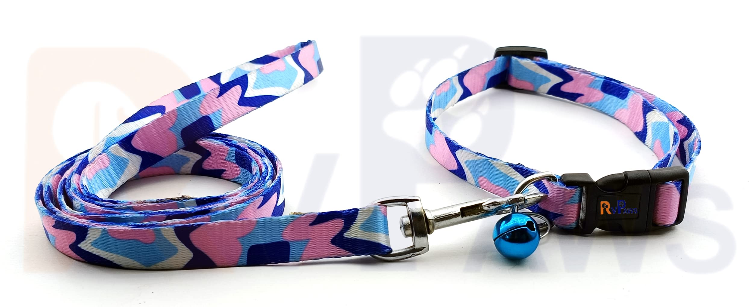 Pups&Pets Pet Collar And Leash Printed With Bell Adjustable Quick Release Buckle And Breathable Collar Set Ideal For Small And M