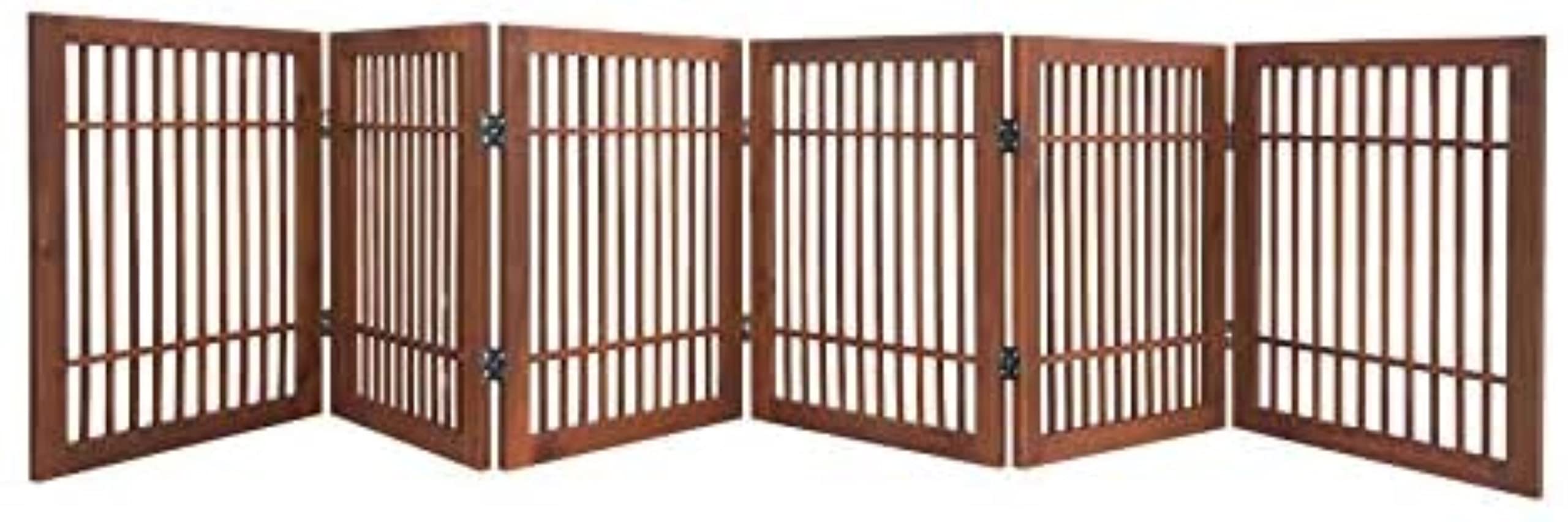 Pet Dog Gate Strong and Durable Freestanding Folding Acacia Hardwood Portable Wooden Fence Indoors or Outdoors by Urnporium (Bro