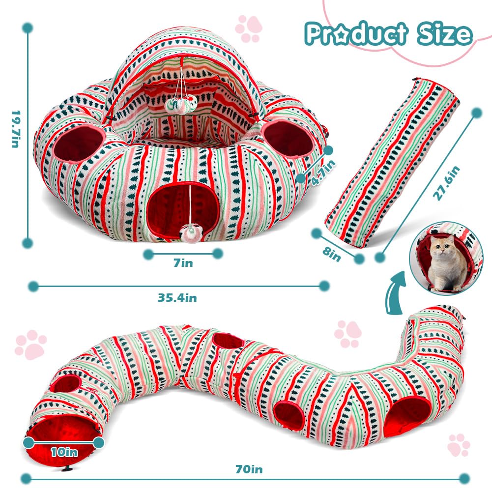OUHOU Cat Tunnel Bed for Indoor Cats, Soft Plush Peekaboo Cat Cave Donut Tunnel, Multifunctional Cat Playground Toys Hideplace f
