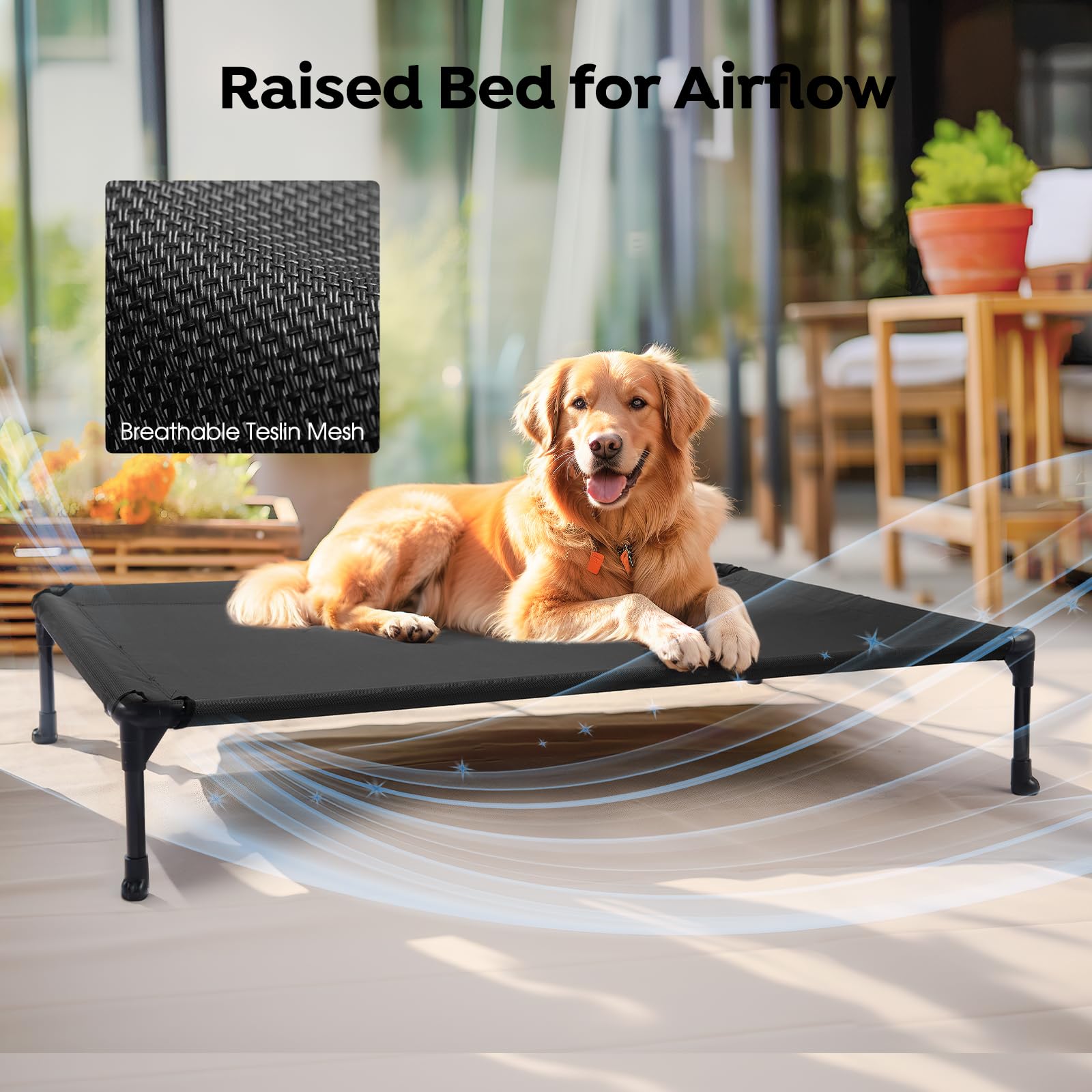Veehoo 2 Pack Raised Dog Bed, Cooling Elevated Dog Bed, Portable Pet Cot With Washable & Breathable Mesh, No-Slip Feet, Durable Dog Cots Beds For Large Dogs, 42' X 30', Black, Cwc1803-L