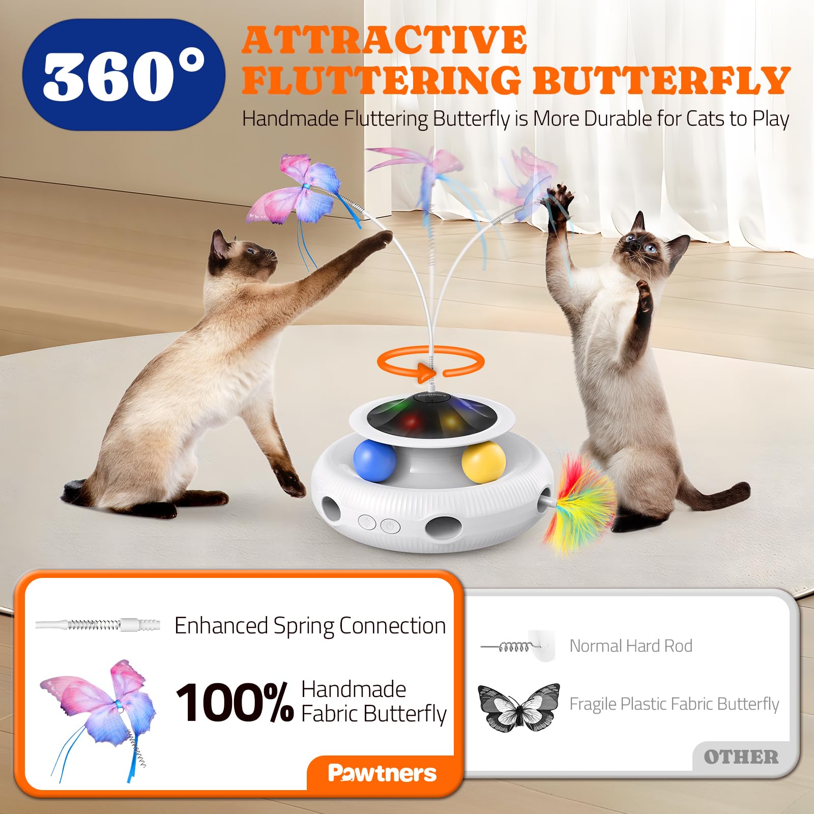 Interactive Cat Toys: 3 In 1 Automatic Cat Toy For Indoor Cats, Electric Kitten Toy With Usb Rechargeable, Self Play Kitty Toys