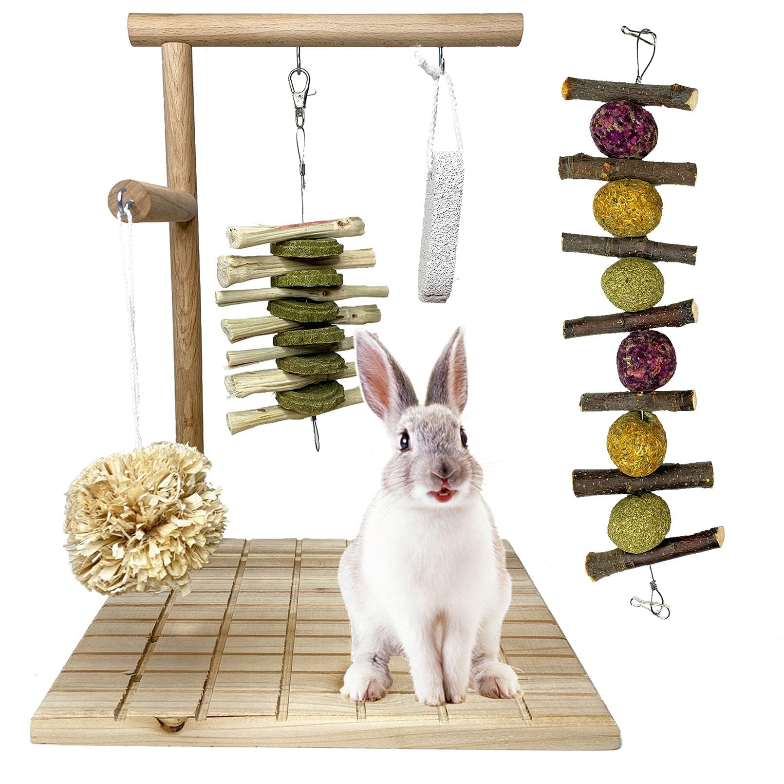 kathson Bunny Chew Toys for Teeth Grinding, Rabbit Wooden Scratch Board Feet Pad Platform Small Animals Play Toy for Guinea Pigs