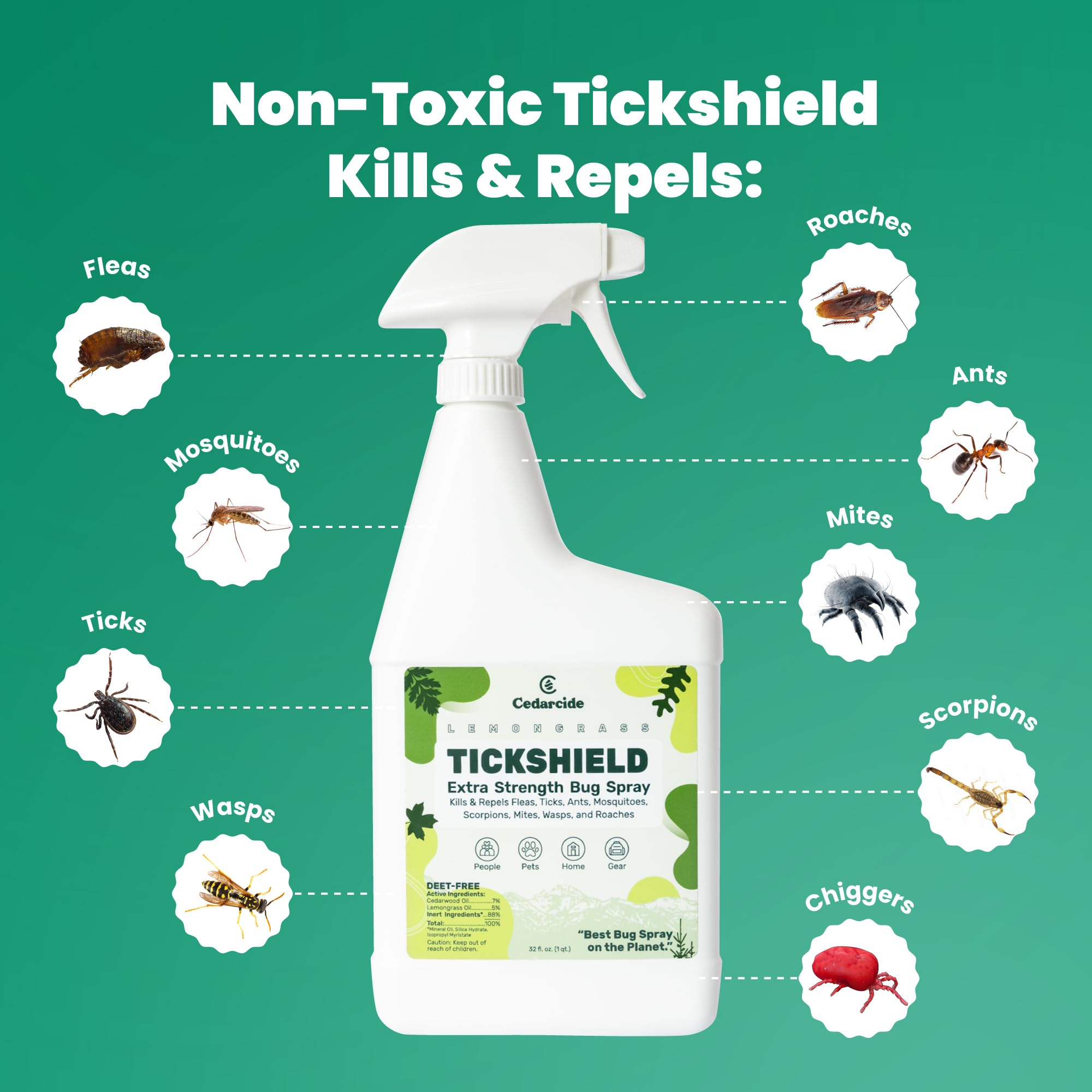 Cedarcide Extra- Strength Tickshield | Deep Woods Cedar Oil Tick & Mosquito Repellent Spray Kills & Repels Ticks, Fleas, Chigger