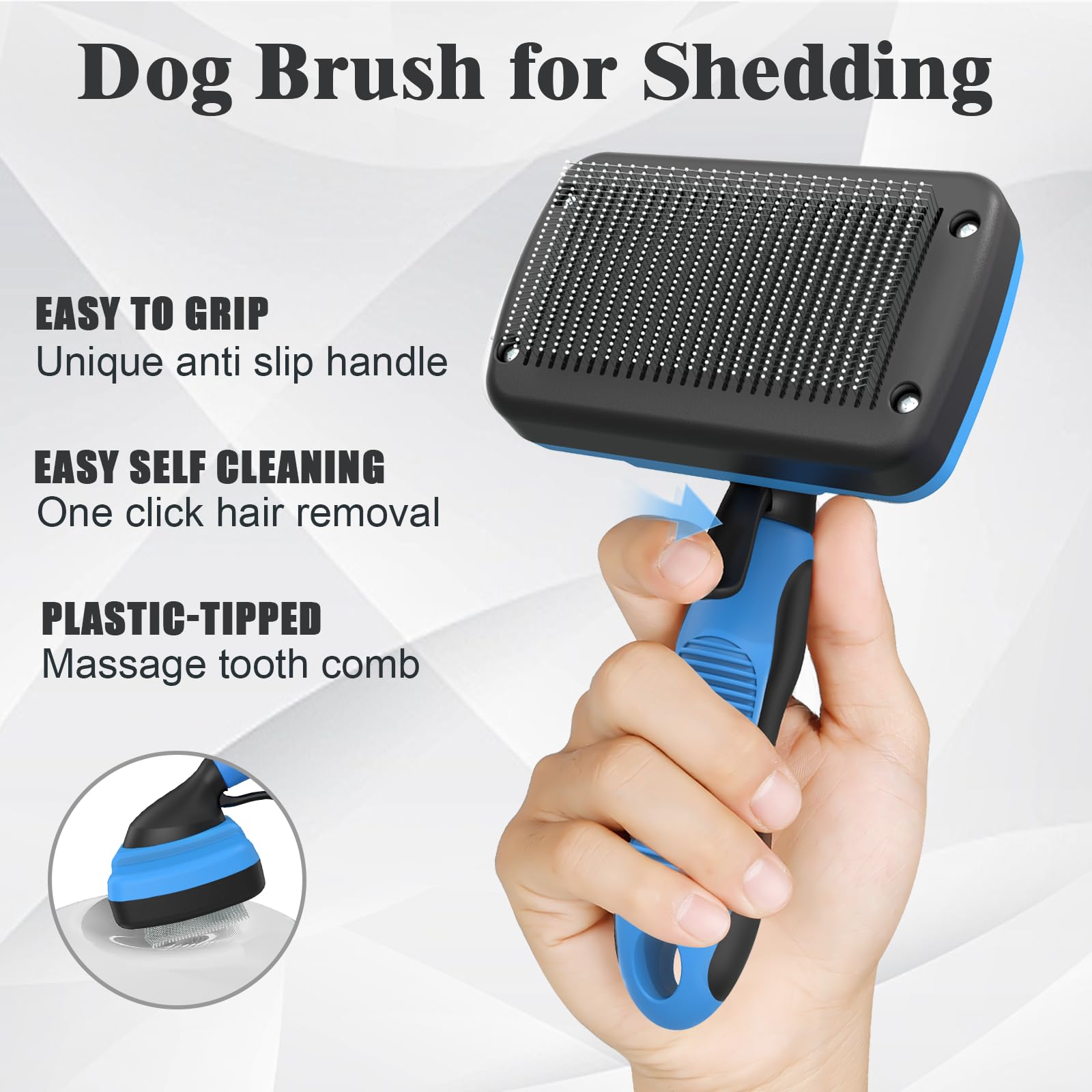 3PCS Dog Grooming Kit - Deshedding Dog Brush, Self Cleaning Slicker Brush, Bath Brush and Comb, Suitable for Hair Removal and Ba