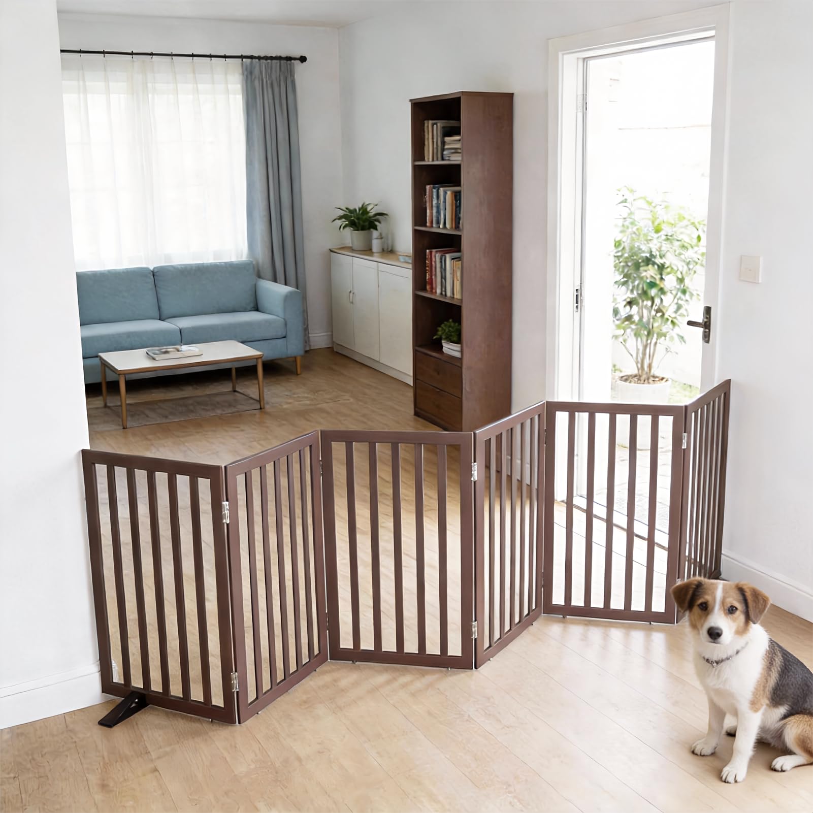 SFJC Dog Gate Indoor, Freestanding Dog Fence for The House, Doorways, Hallways,or Stairs,Pet Gate Foldable Wooden,Expandable 32 
