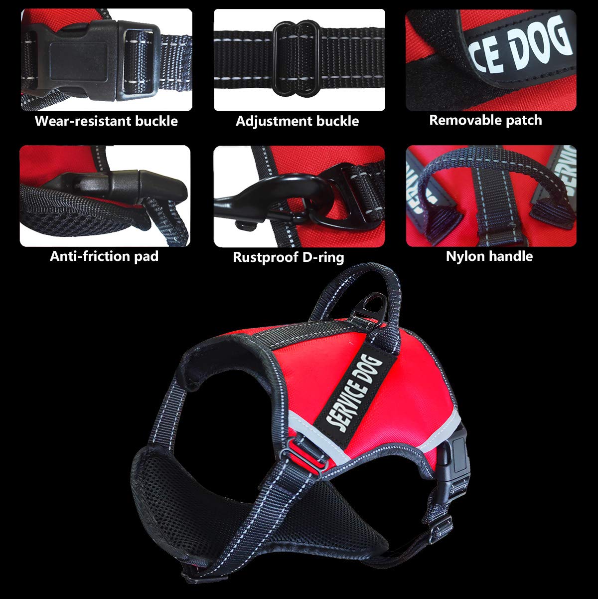 Cymiler Dog Harness,No-Pull Service Dog Harness With Handle,Adjustable Comfort Pet Dog Vest Harness For Outdoor Walking,3M Refle