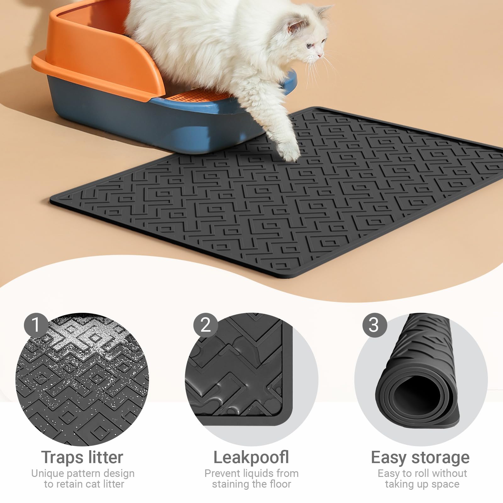 Cat Litter Mat 28''X20'' - Large Silicone Litter Trapping Mat, Waterproof, Non-Slip, Easy To Clean, Soft & Durable Floor Mat For
