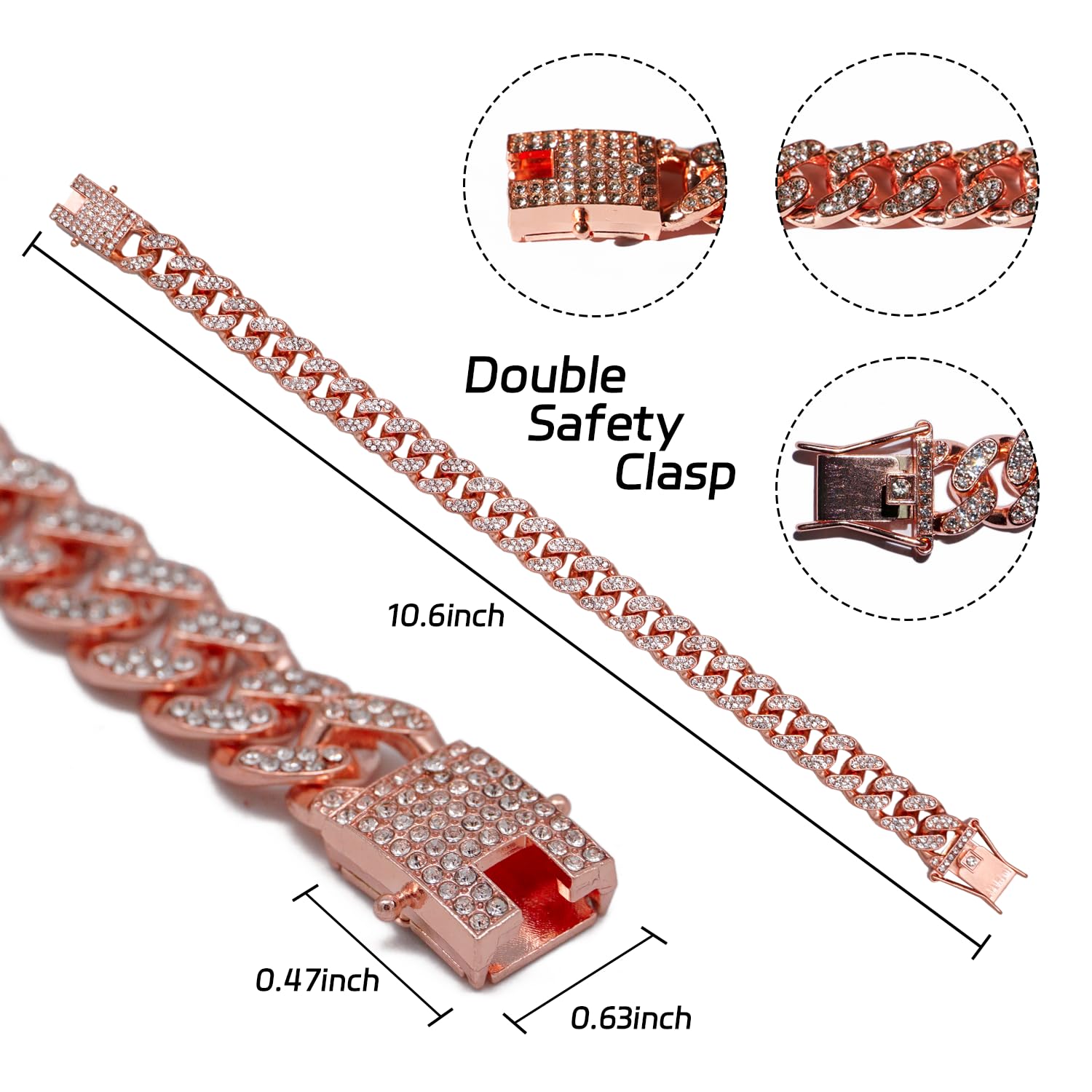 Dog Chain Diamond Collar Rose Gold Walking Metal Chain 12 Mm Wide Necklace With Secure Buckle Pet Cuban Style Collar Jewelry Acc