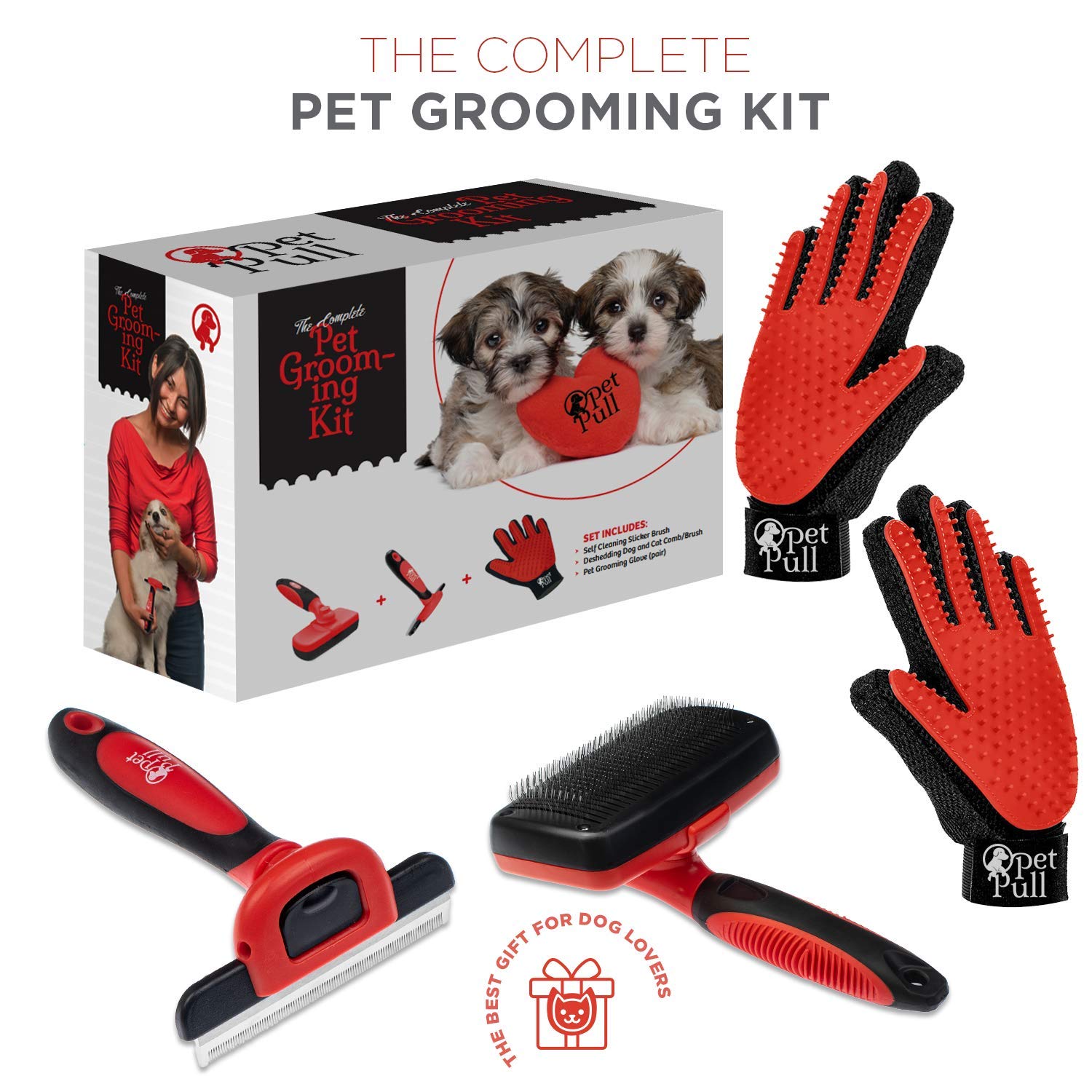 Complete Professional Pet Grooming Kit, Self Cleaning Slicker Dog Brush, Pro Grooming Brush Effectively Reduces Shedding Fur, Pe