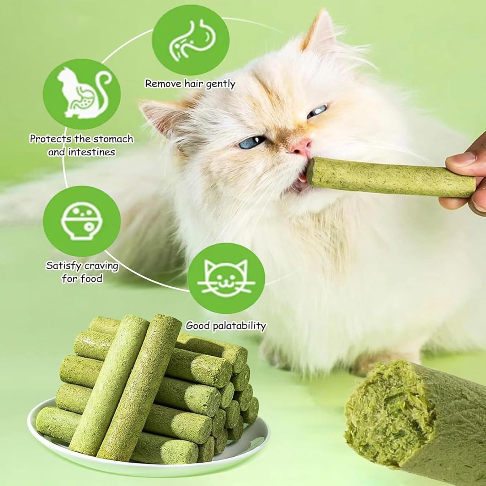 GREMBEB Cats Treat 17Pack 100g Cat Grass Teething Stick for Hairball Removal Kitten Toy Freeze Dried Catnip Toys Chew Dental Foo