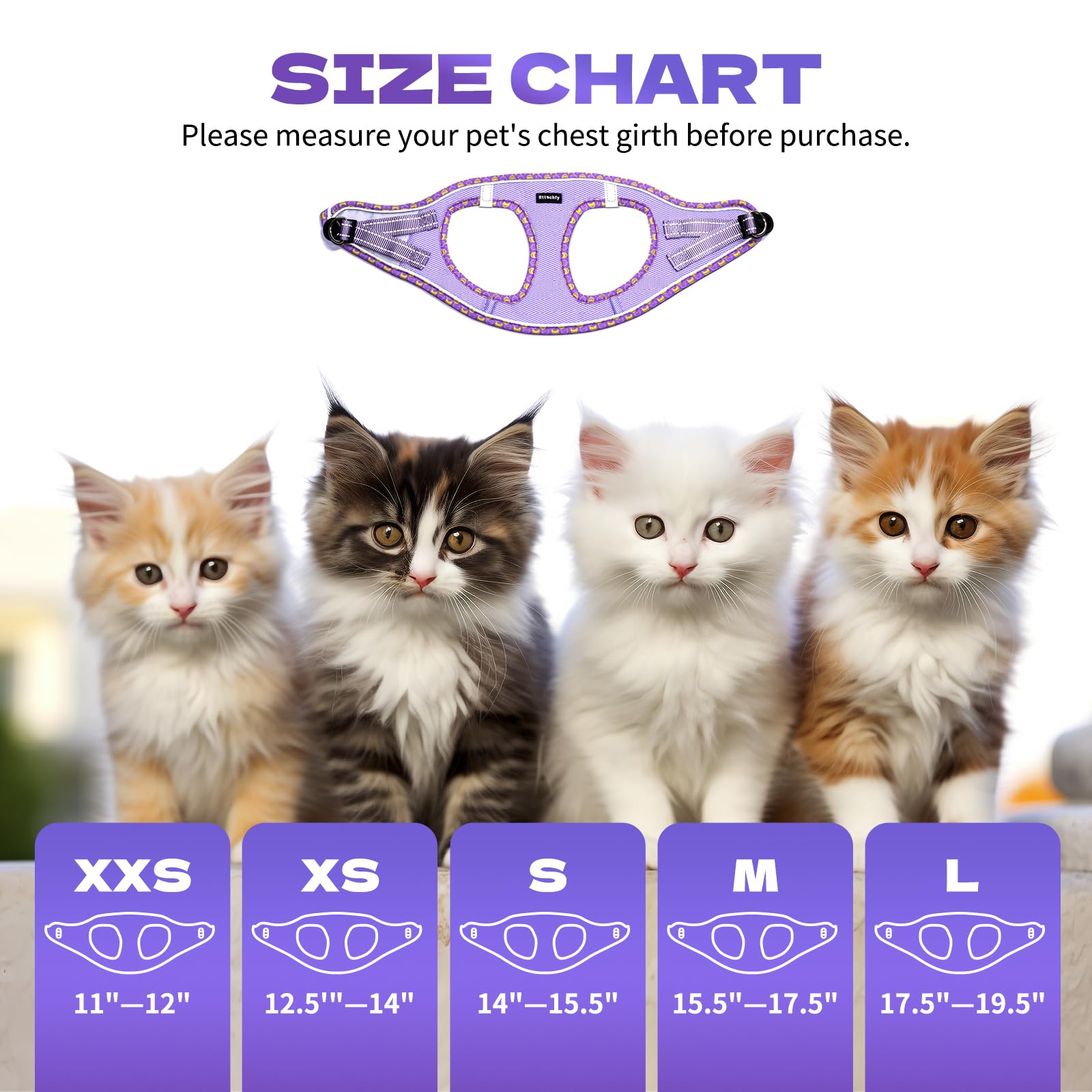 Rttochfy Cat Harness and Leash Set, Escape Proof Kitten Harness, Soft and Breathable Vest with Reflective Strip, Easy to Wear fo