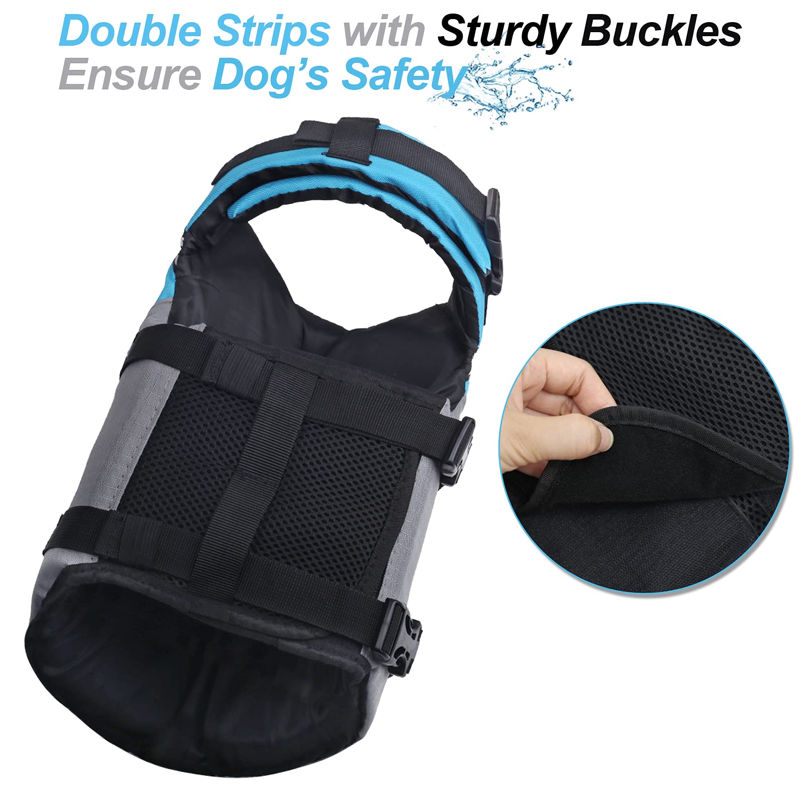 Vivaglory Sports Style Dog Life Jacket With Adjustable & Durable, Extra Flotation Swim Life Vest With Secure Fastening System For Medium Dogs, Blue