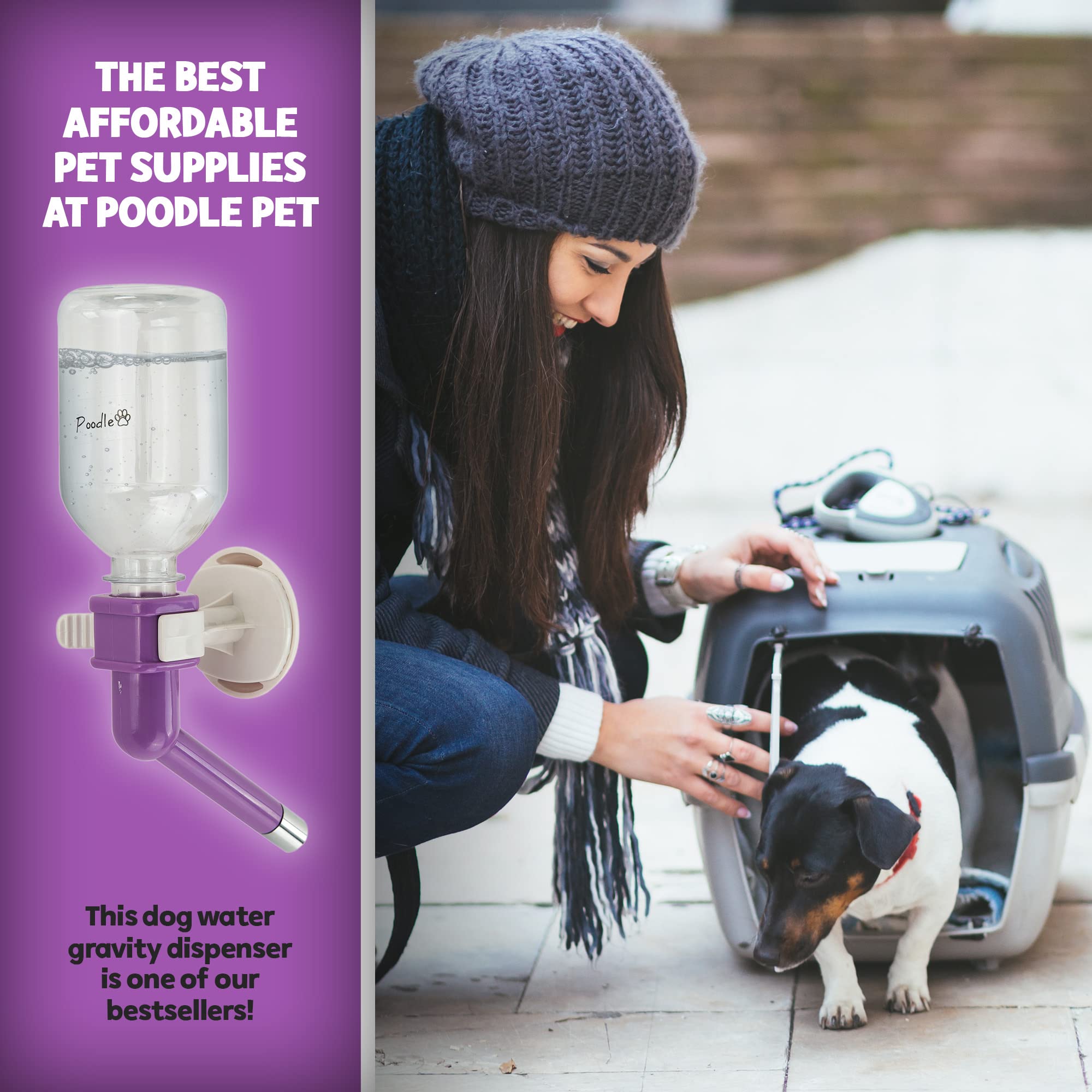 Poodle Pet Water Feeder Bottle Container Dispenser For Cage Or Kennel – Gravity Hydration Fountain With Spigot Spout For Dogs, Cats, Hamsters, Rabbits & Other Small Animals … (Crate Water Bottle)