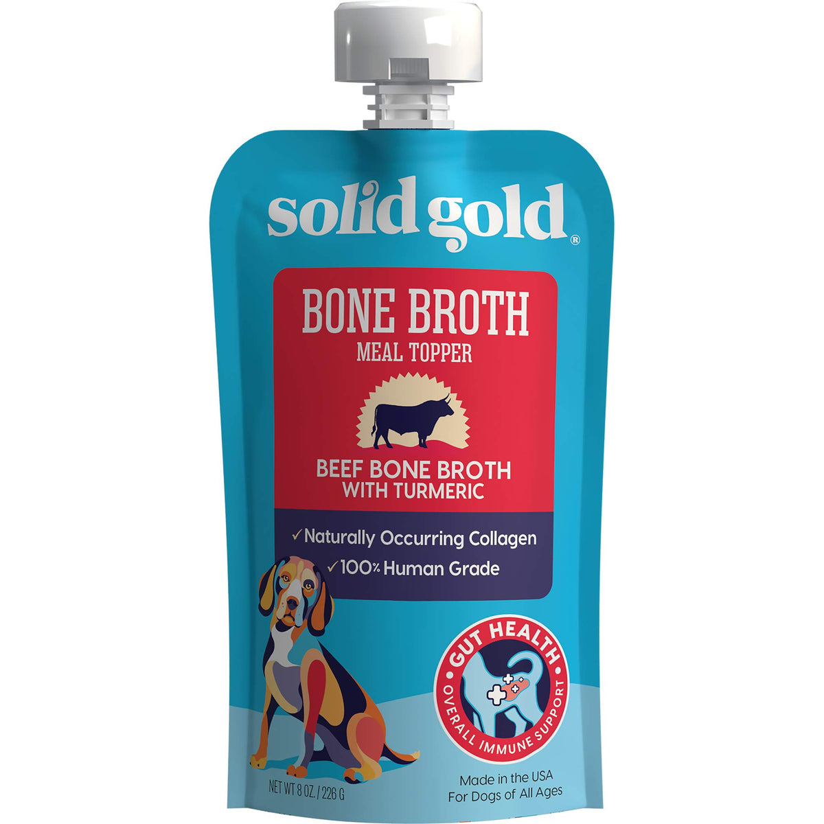 Solid Gold Beef Bone Broth For Dogs - Grain Free Dog Food Topper Rich In Collagen And Superfoods - Nutrient Dense Dog Gravy Topper For Dry Food - Promotes Gut Health And Hydration - Single