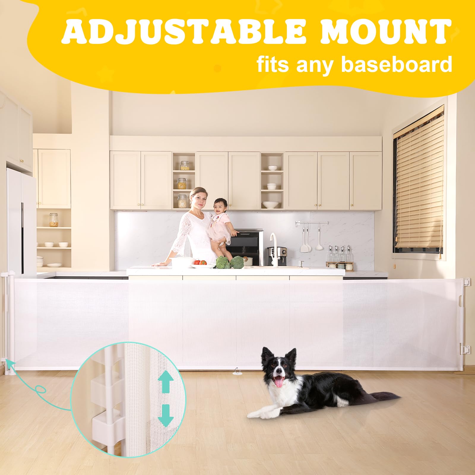 150 Inches Extra Wide Retractable Baby Gates, Baby Gates for Large Openings, Stairs, Hallways and Doorways, Dog Gates for The Ho