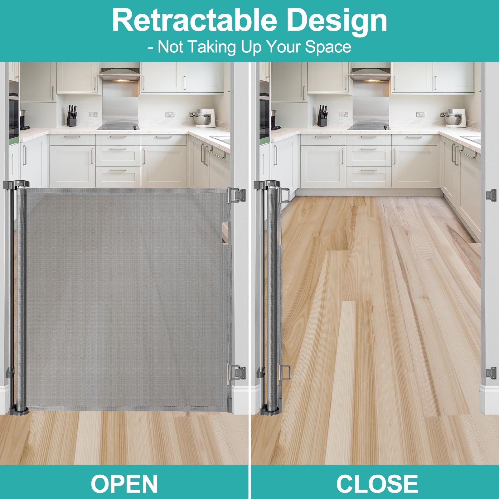 42 Inch Extra Tall Baby Gate for Kids 55'' Wide Retractable Baby Gates Extra Tall Retractable Dog Gates for The House Extra Tall