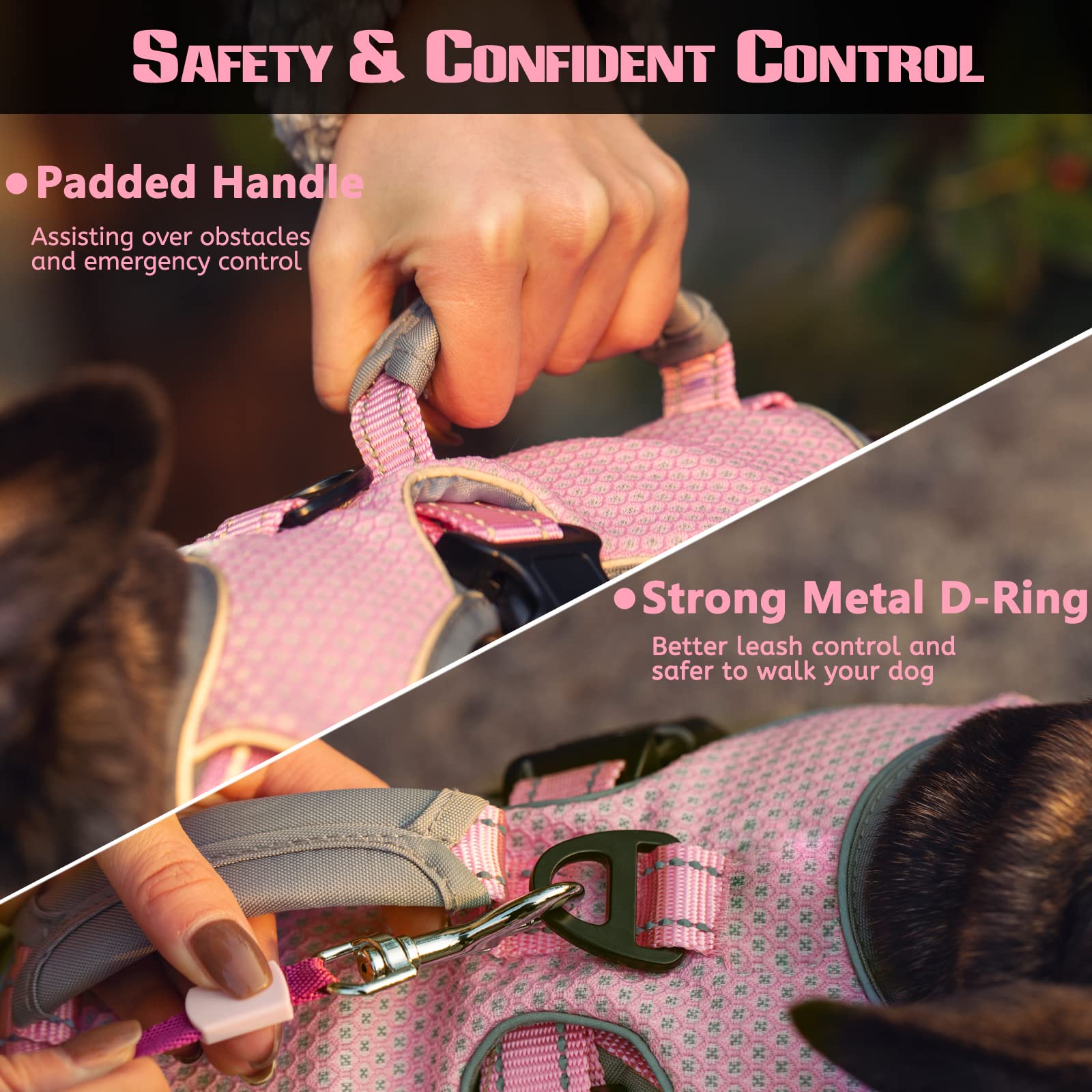 Escape Proof Dog Harness, Escape Artist Harness, Fully Reflective Harness With Padded Handle, Breathable,Durable, Adjustable Vest For Small Dogs Walking, Training, And Running Gear Pink (Small)