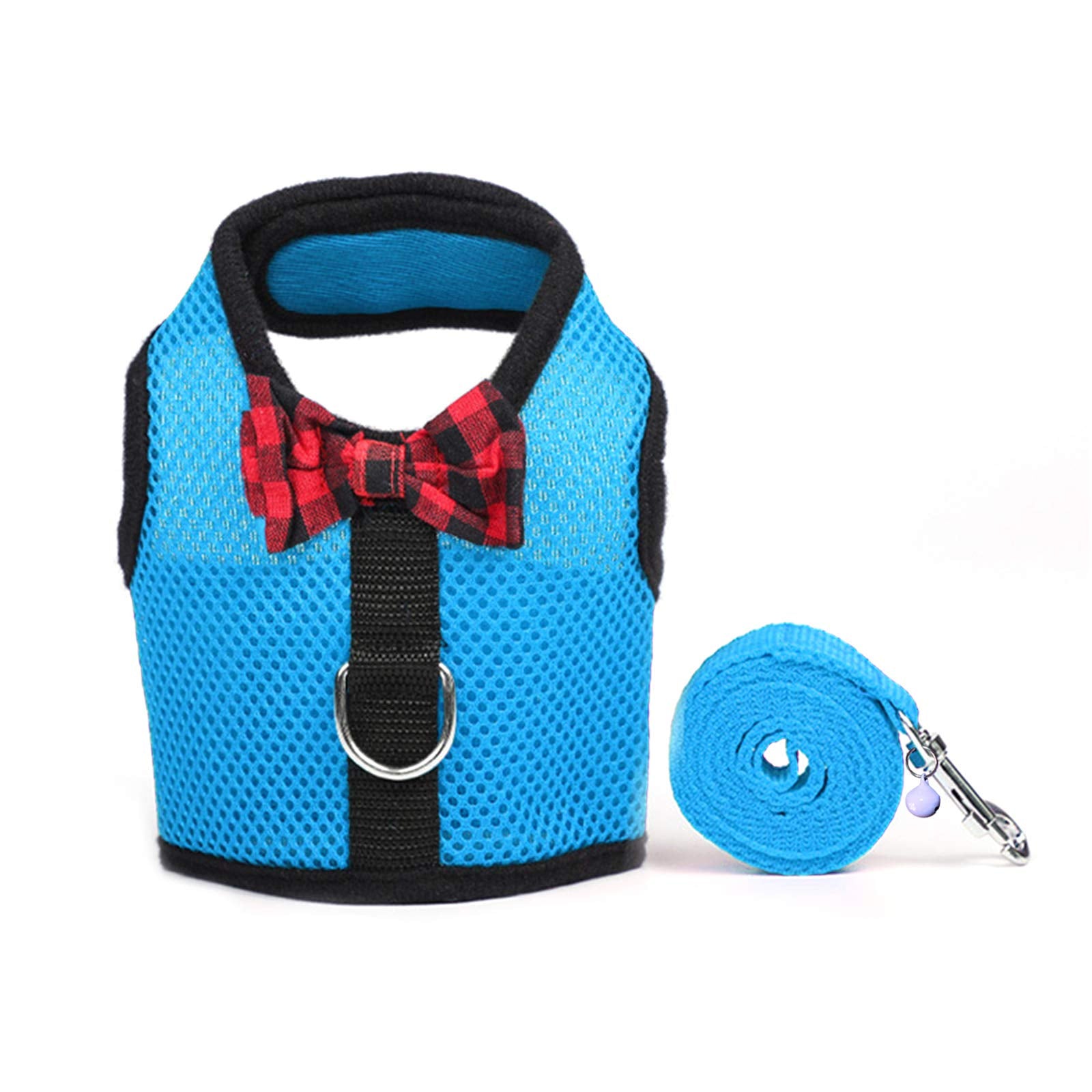 Rypet Small Animal Harness And Leash - Soft Mesh Small Pet Harness With Safe Bell, No Pull Comfort Padded Vest For Small Pet Blu