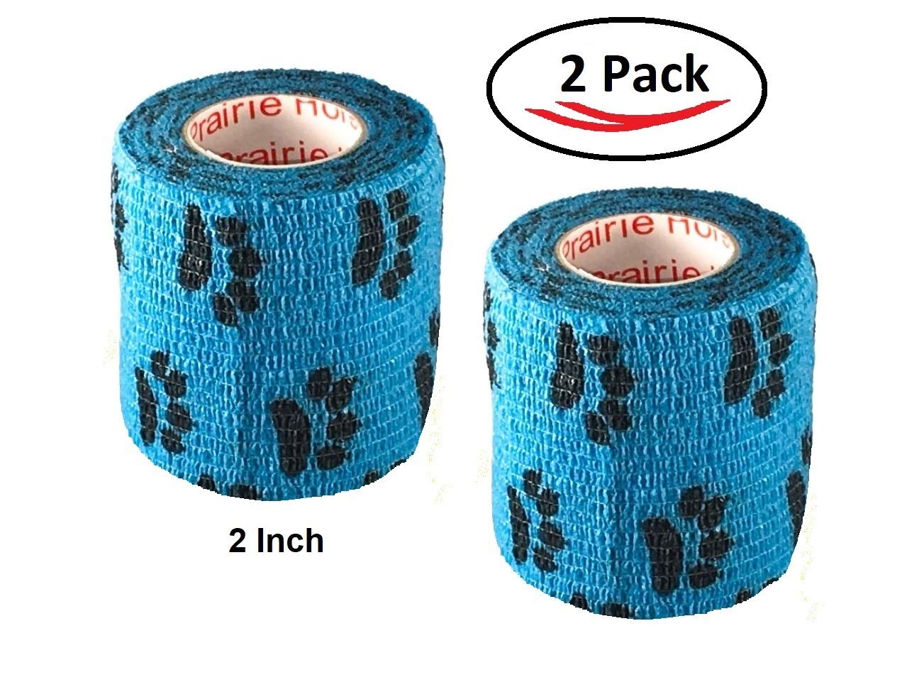 Vet Wrap Wrap Tape (Blue with Paw Prints) (2 Pack) (2 Inch x 15 feet) Self Adhesive Adherent Adhering Cohesive Flex Self Stick B