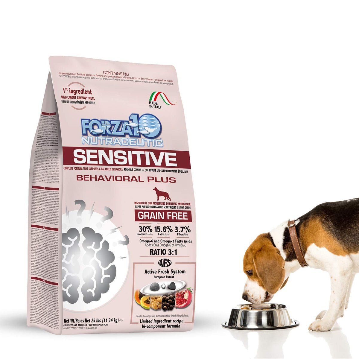 Forza10 Sensitive Behavioral Dry Dog Food, Grain Free Chicken Free Anxiety Veterinarian Recommended No Prescription, Fish Flavor, 25 Pound, Adult Dog