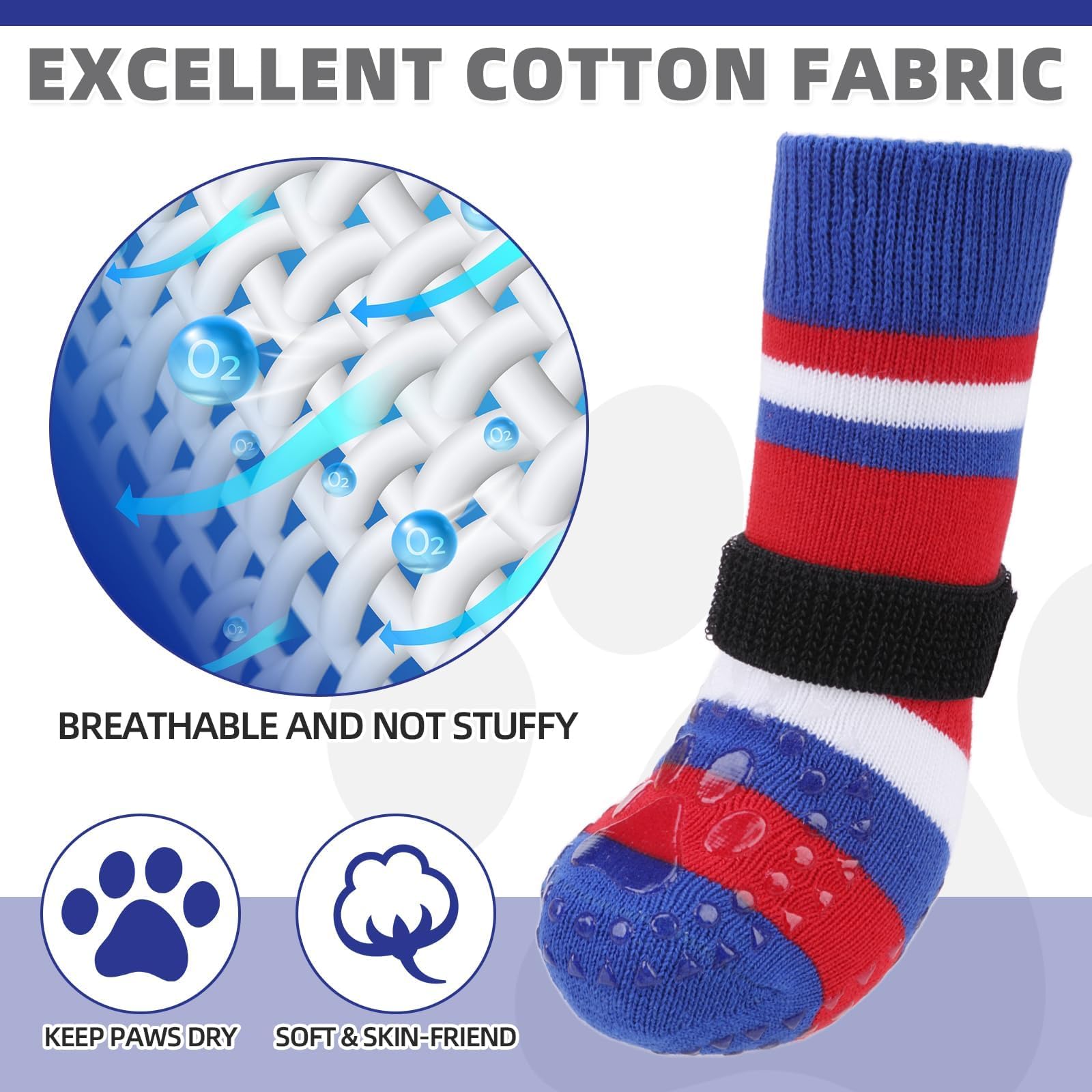Kooltail Anti Slip Dog Socks For Hardwood Floors To Prevent Licking Paws With Grippers, 2 Pairs Paw Protector, Double Sides Stri