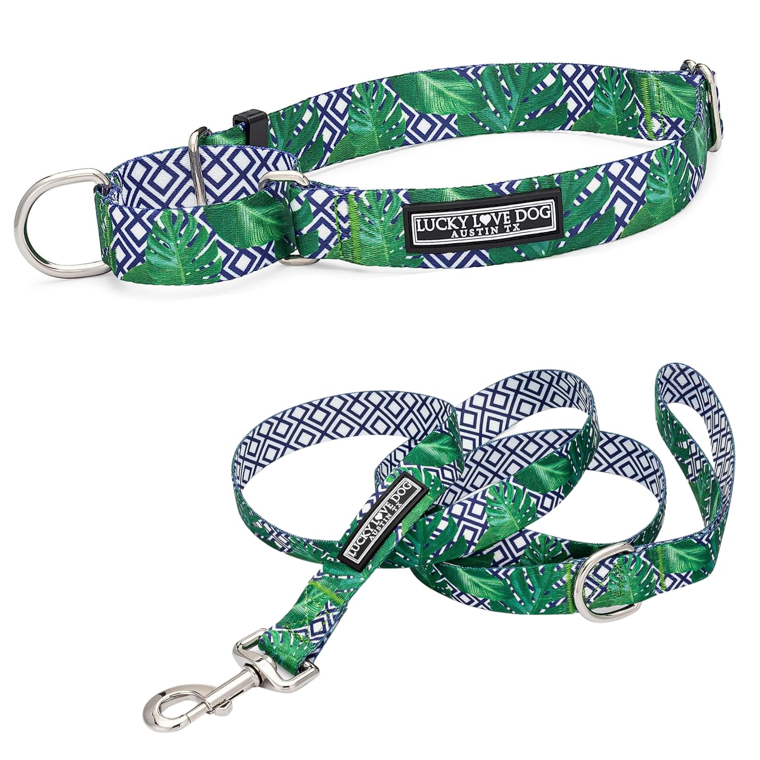 Lucky Love Dog Martingale Collar And Leash Set, Premium No Slip Martingale Collar For Medium Boy Dogs, Great For Whippets, Greyh