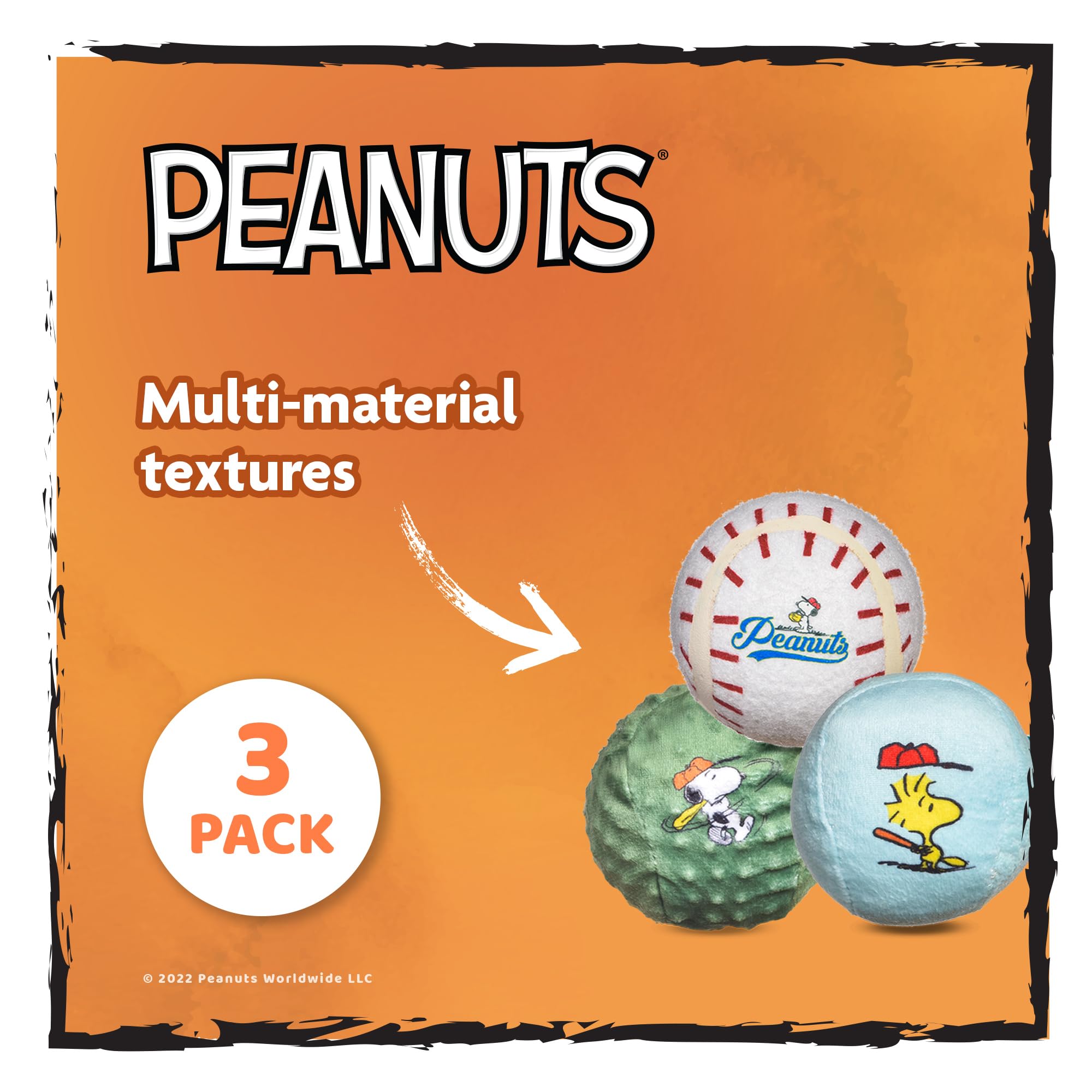 Peanuts For Pets Snoopy The Athlete Multi-Material Dog Ball Toy, 3-Pack - Squeaky, Interactive Dog Toys With Multiple Textures,