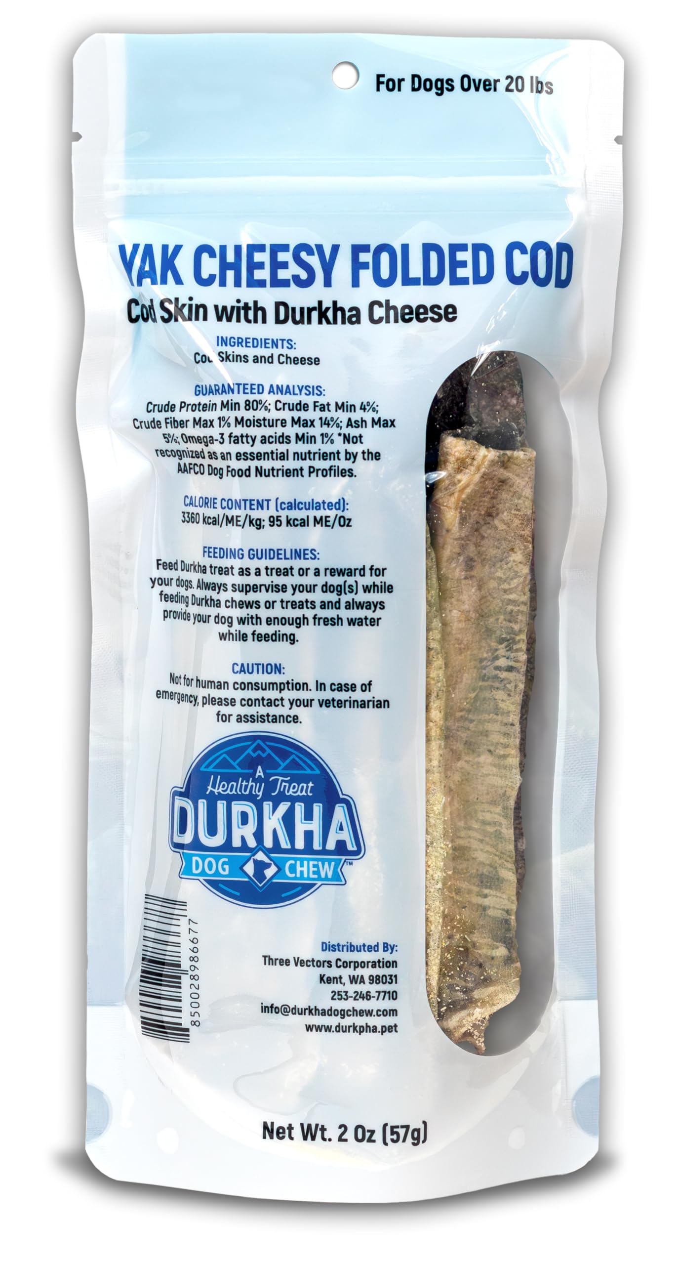Durkha Fold Cod Dog Treats - All-Natural Fish Treats, High in Omega-3, Infused with Himalayan Yak Cheese, Ideal for Sensitive St