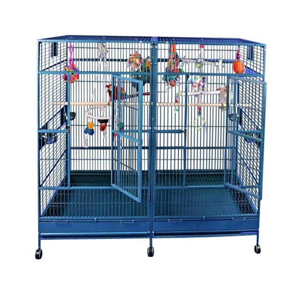 A&E Cage Co. Double Macaw Cage With Divider, 80'X40', Platinum