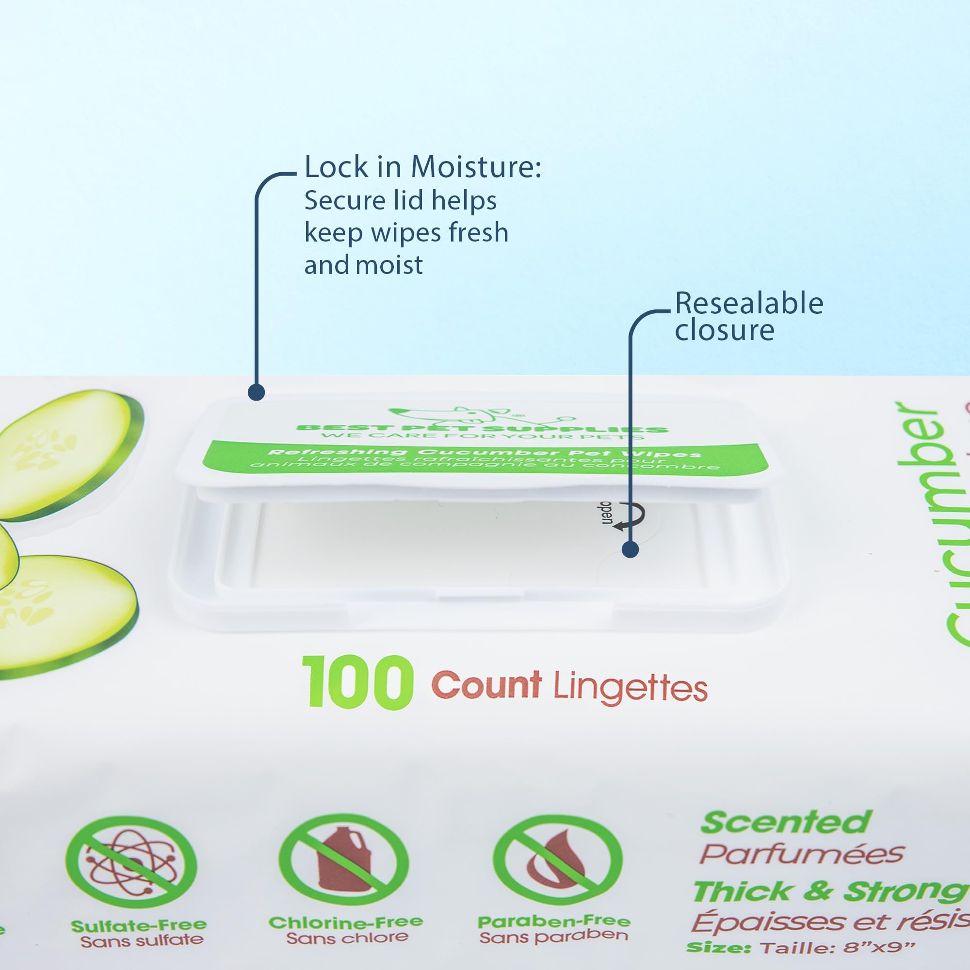 Best Pet Supplies Pet Wipes For Dogs - Dog Wipes Cleaning Deodorizing, For Coats, Ears, Paws - Refreshing, Cucumber 100 Count