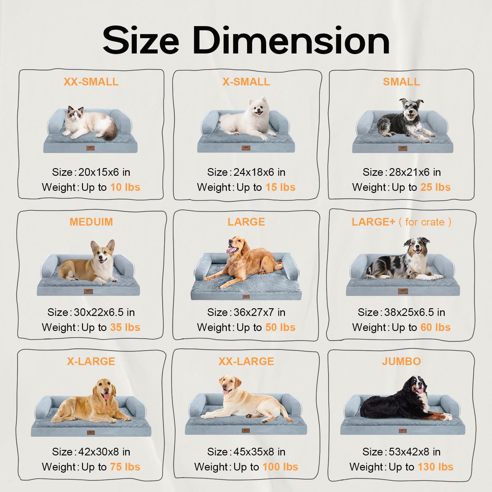 Extra Large Dog Bed-Orthopedic Waterproof XL Dog Bed for XLarge Extra Big Dogs - Foam Couch Sofa Washable with Removable Cover-G