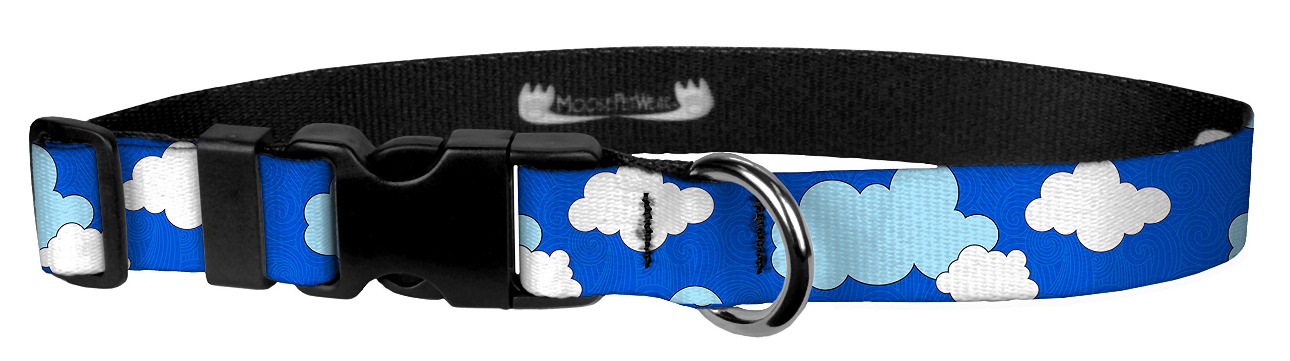 Moose Pet Wear Dog Collar - Patterned Adjustable Pet Collars, 1 Inch Wide, Large, Clouds