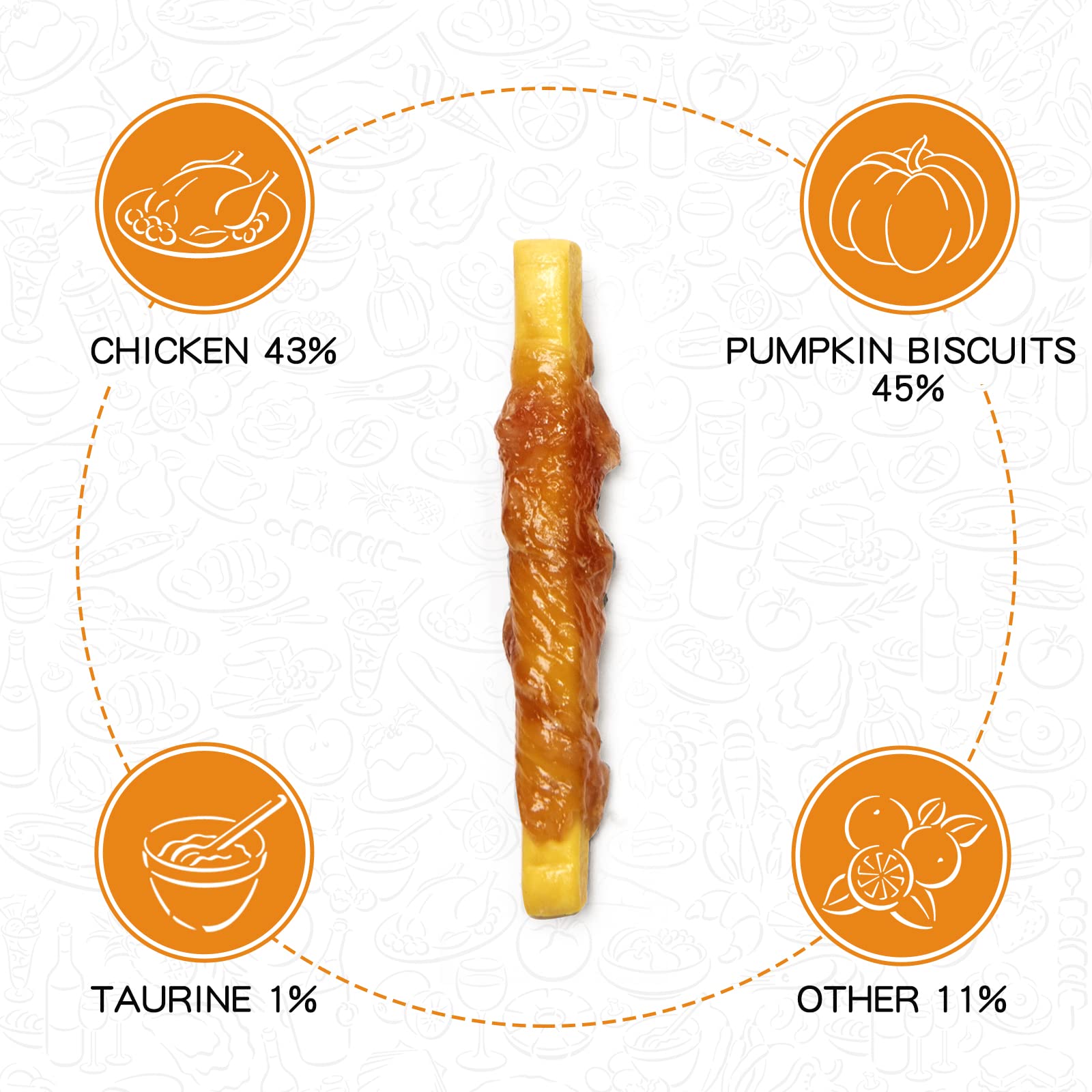 PAWUP Dog Treats Chicken Wrapped Biscuits Pumpkin Sticks, Rawhide Free Soft Chewy w/Taurine, Dog Training Treats,12.5 oz