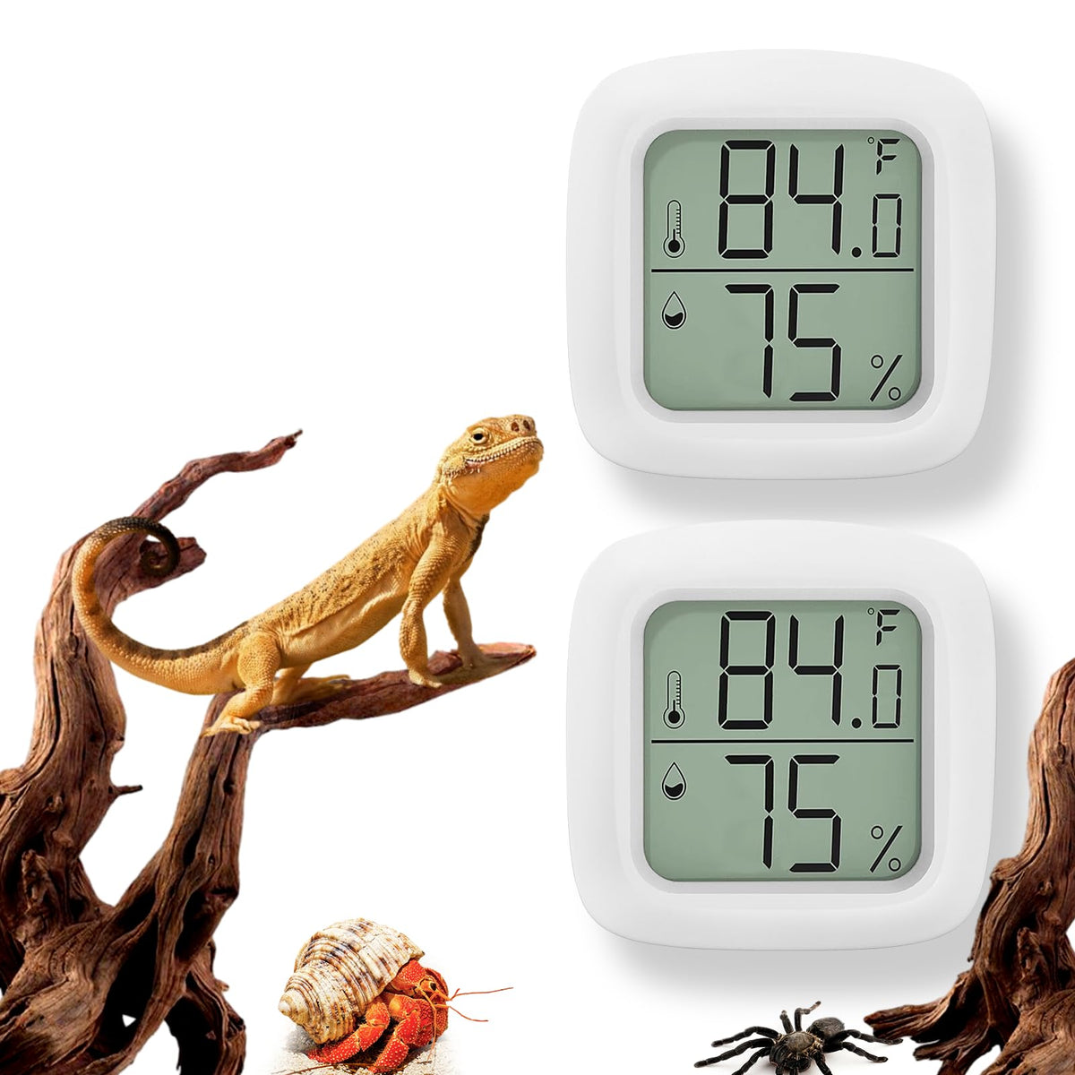 Bsresin 2 Pcs Reptile Thermometer And Humidity Gauge For Reptile Tank With On-Off, Reptile Tank Accessories For Jumping Spider, 