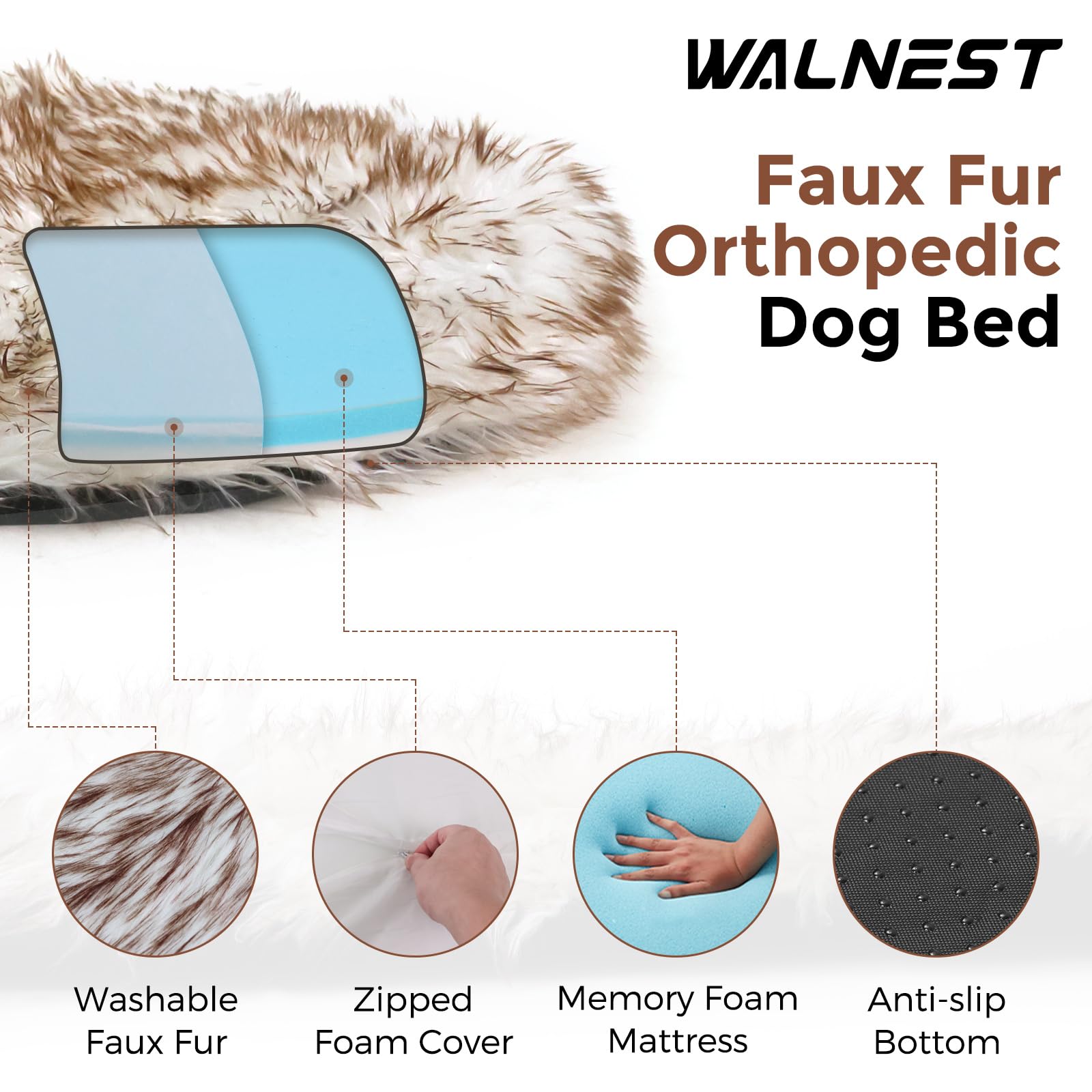 Walnest Faux Fur Dog Bed 63X35 In Memory Foam Dog Bed With Soft Fluffy Machine Washable Faux Fur Cover, Plush Orthopedic For Sma