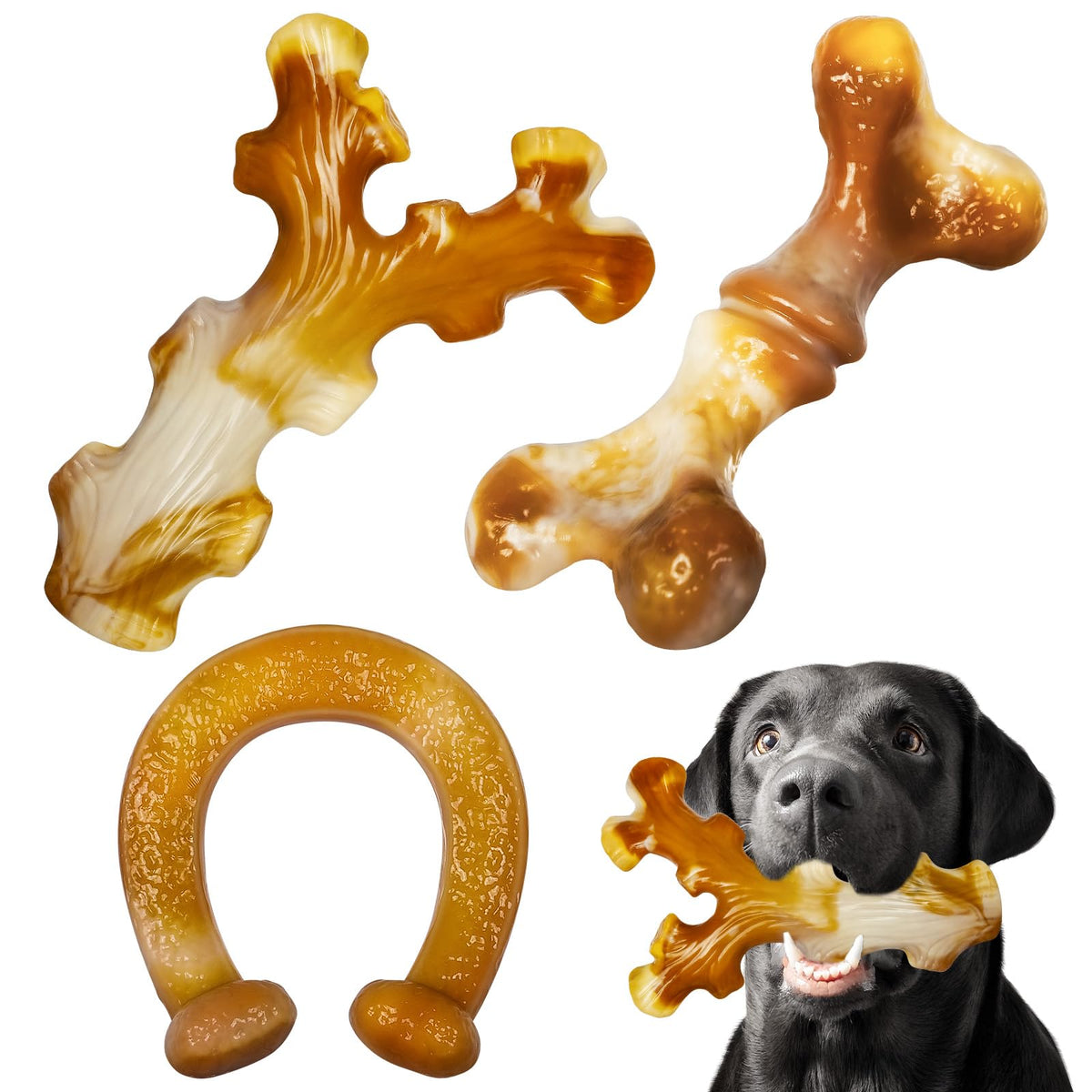 Frienhund Heavy Duty Chew Toys 3 Pack For Aggressive Chewers - Dog Toys For Large Dogs, Teeth Cleaning & Boredom Relief, Long-La