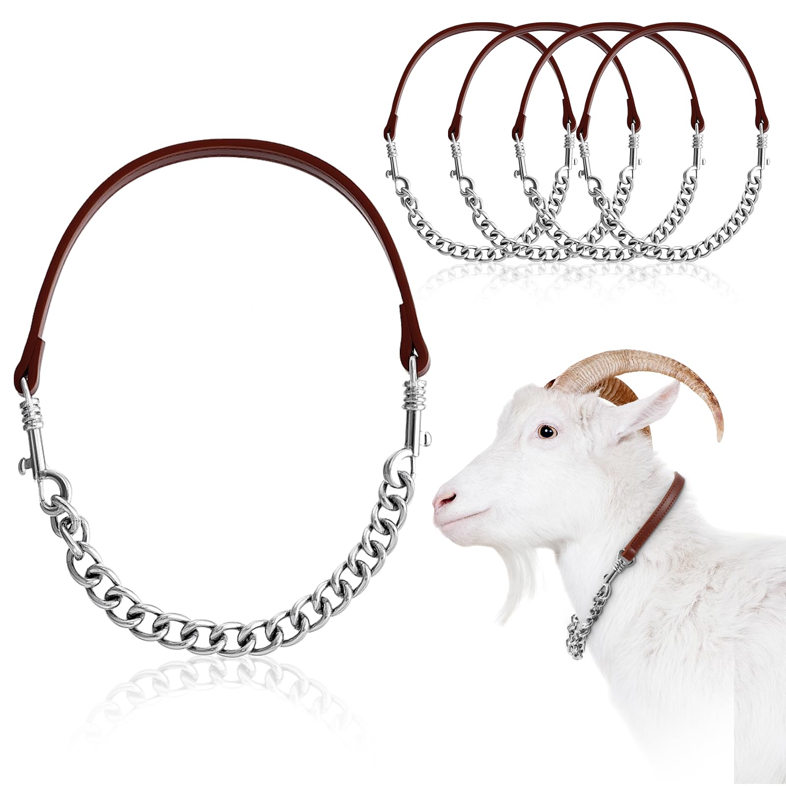 Misdary 1 Pcs Goat Show Collar Adjustable Iron Goat Chain Halter 14-24 Long for Sheep Horse Dog Cow Calf Farm Animal Supplie