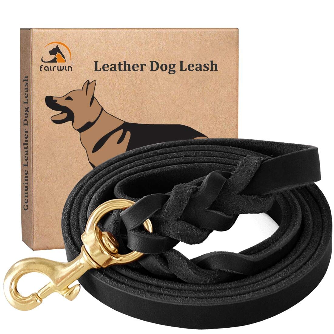 Fairwin Leather Dog Leash 6 Foot - Braided Best Military Grade Heavy Duty Dog Leash For Large Medium Small Dogs Training And Wal