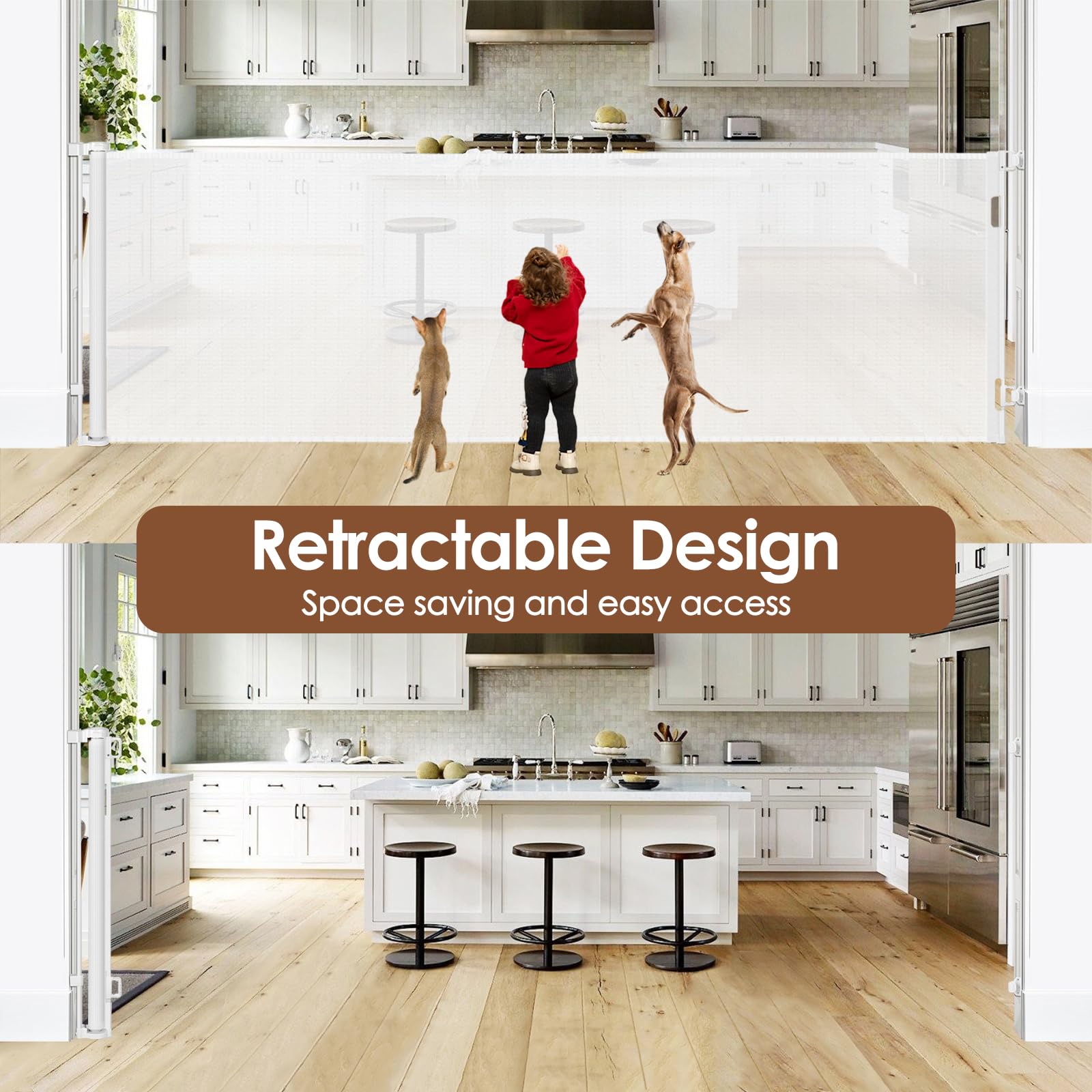 48'' Tall X 180'' Extra Long Retractable Baby Gates for Wide Openings, Extra Tall Baby Gate for Doorways Tall Dog Gate Indoor Ou