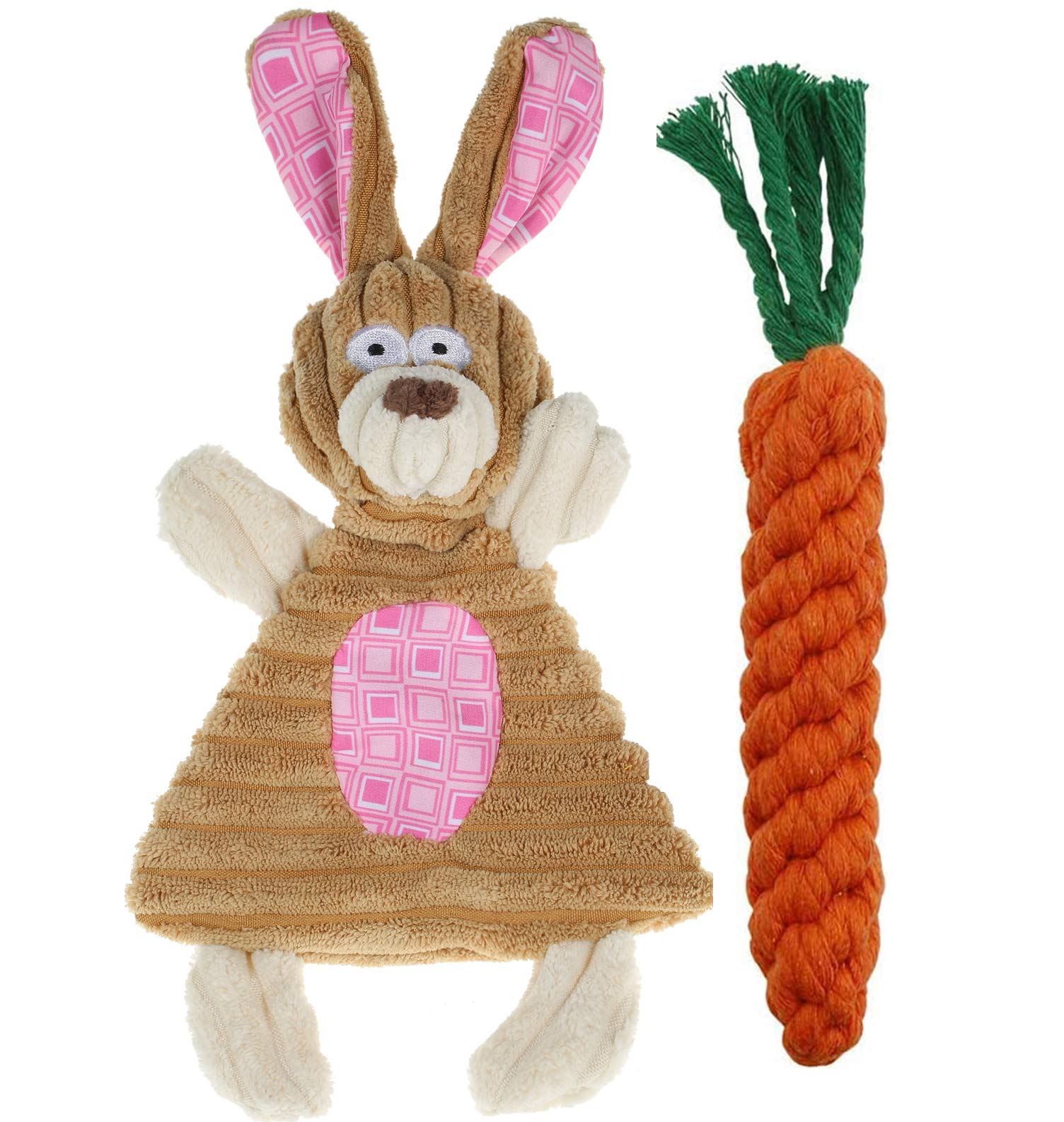 Boombone Easter Dog Toys For Small Dogs 2 Pack, Carrot Dog Rope Toy And Bunny Crinkle Puppy Toy