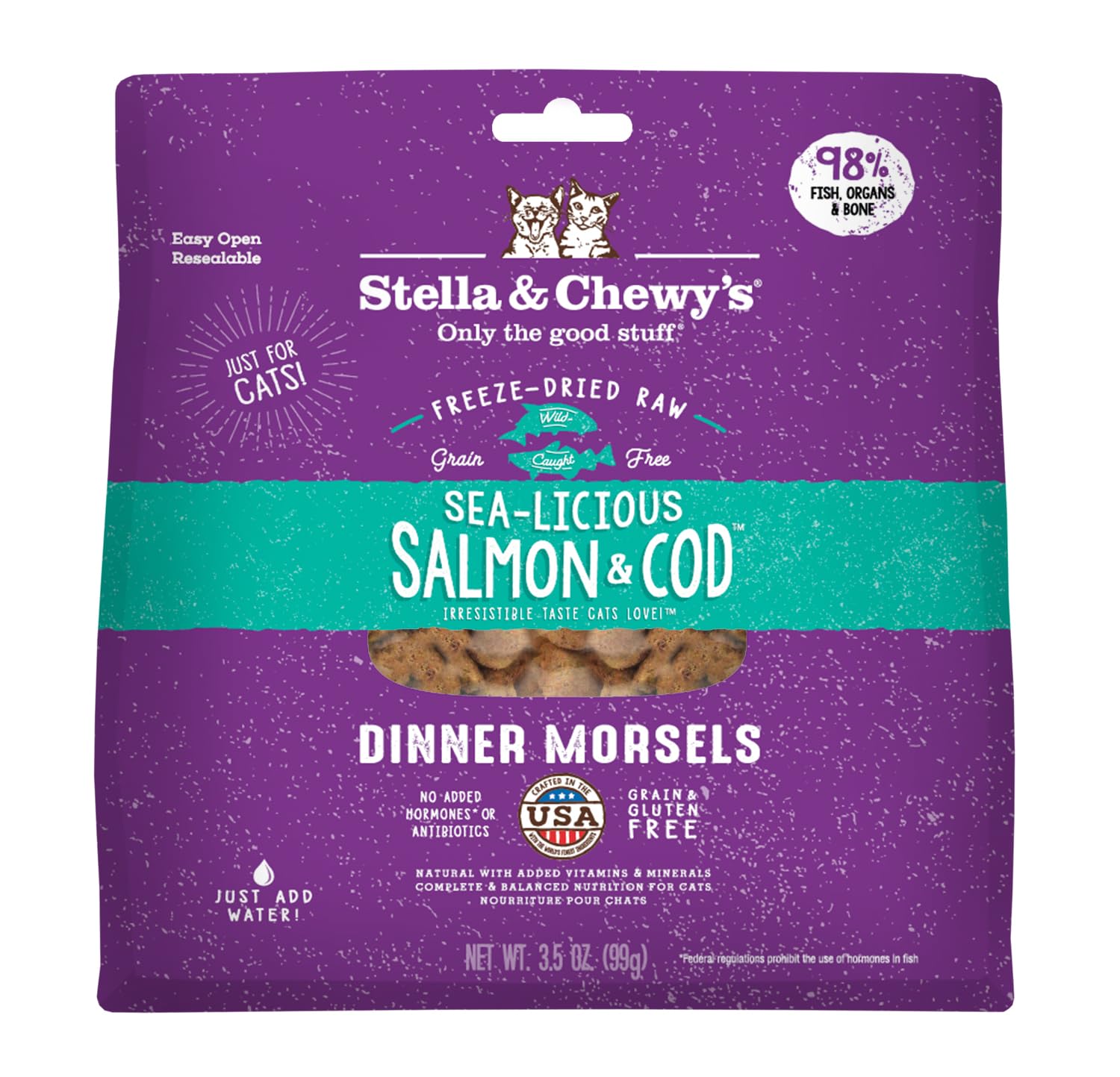 Stella & Chewys Freeze-Dried Raw Cat Dinner Morsels - Grain Free, Protein Rich Cat & Kitten Food - Sea-Licious Salmon & Cod Reci