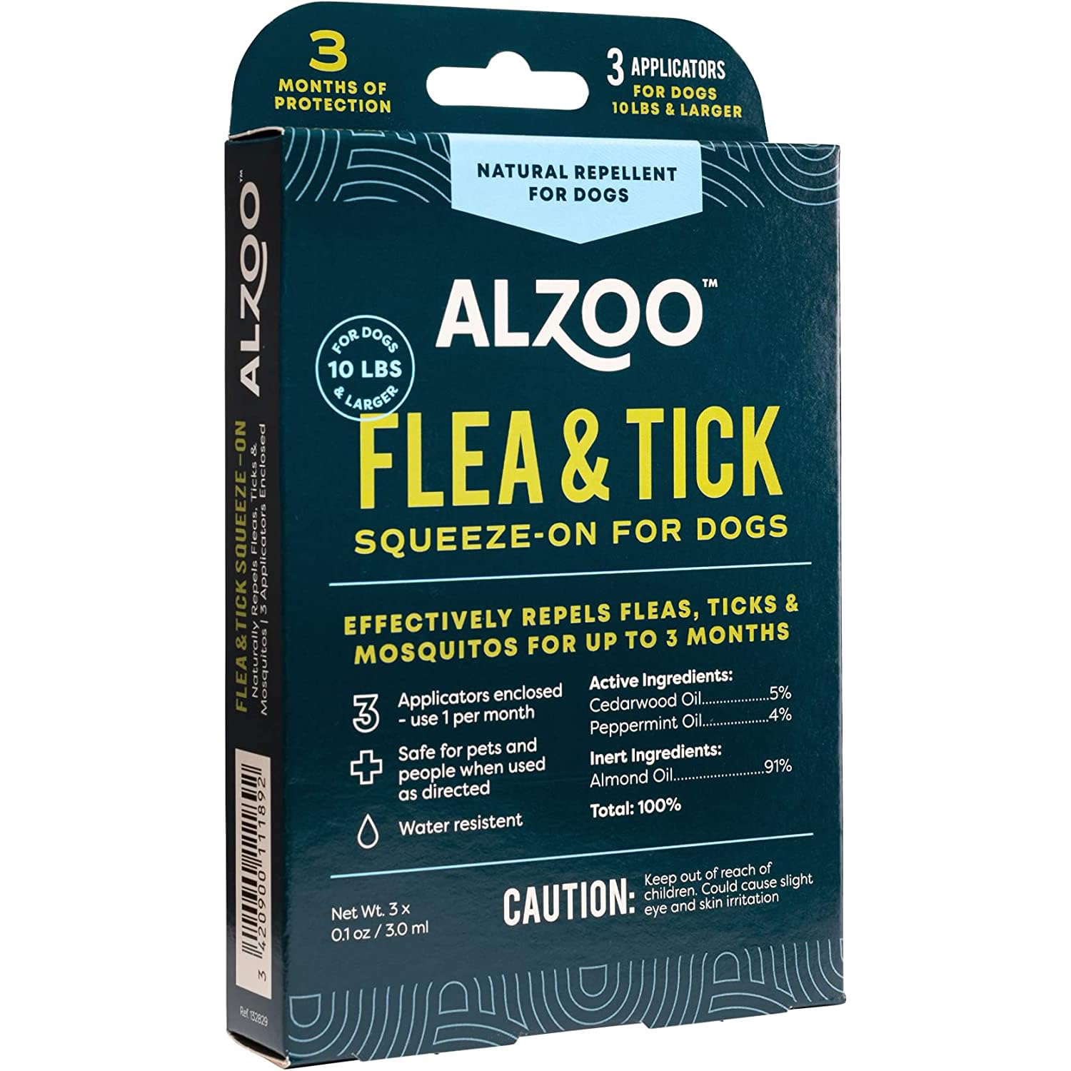 ALZOO Flea & Tick Squeeze-On for Dogs, Helps Repel Fleas, Ticks & Mosquitos, Up to 3-Months Protection, 100% Plant-Based Active