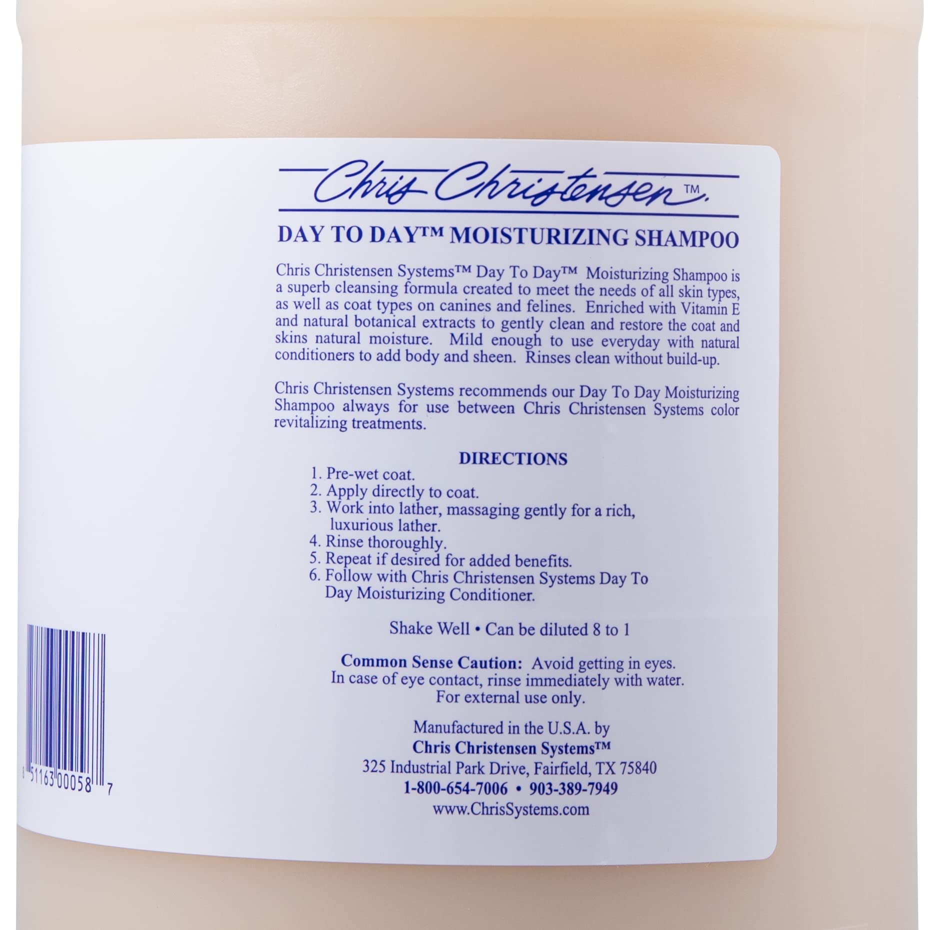 Chris Christensen Day To Day Ultra Concentrated Dog Shampoo, Makes Up To 8 Bottles, Groom Like A Professional, Moisturizing, All Coat Types, For Daily Use, Made In Usa, 1 Gallon