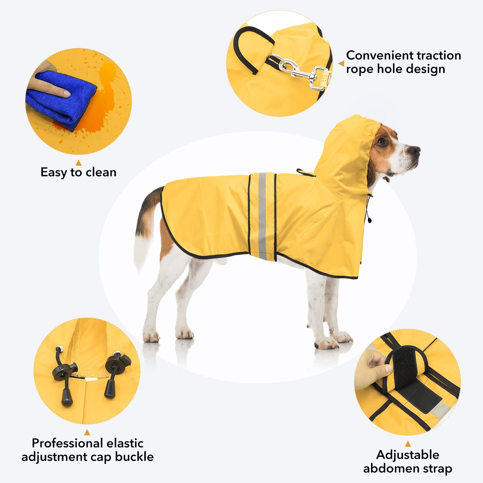 Ezierfy Reflective Dog Raincoat - Adjustable Waterproof Raincoat For Dogs, Lightweight Dog Hooded Slicker Rain Coat Poncho For S