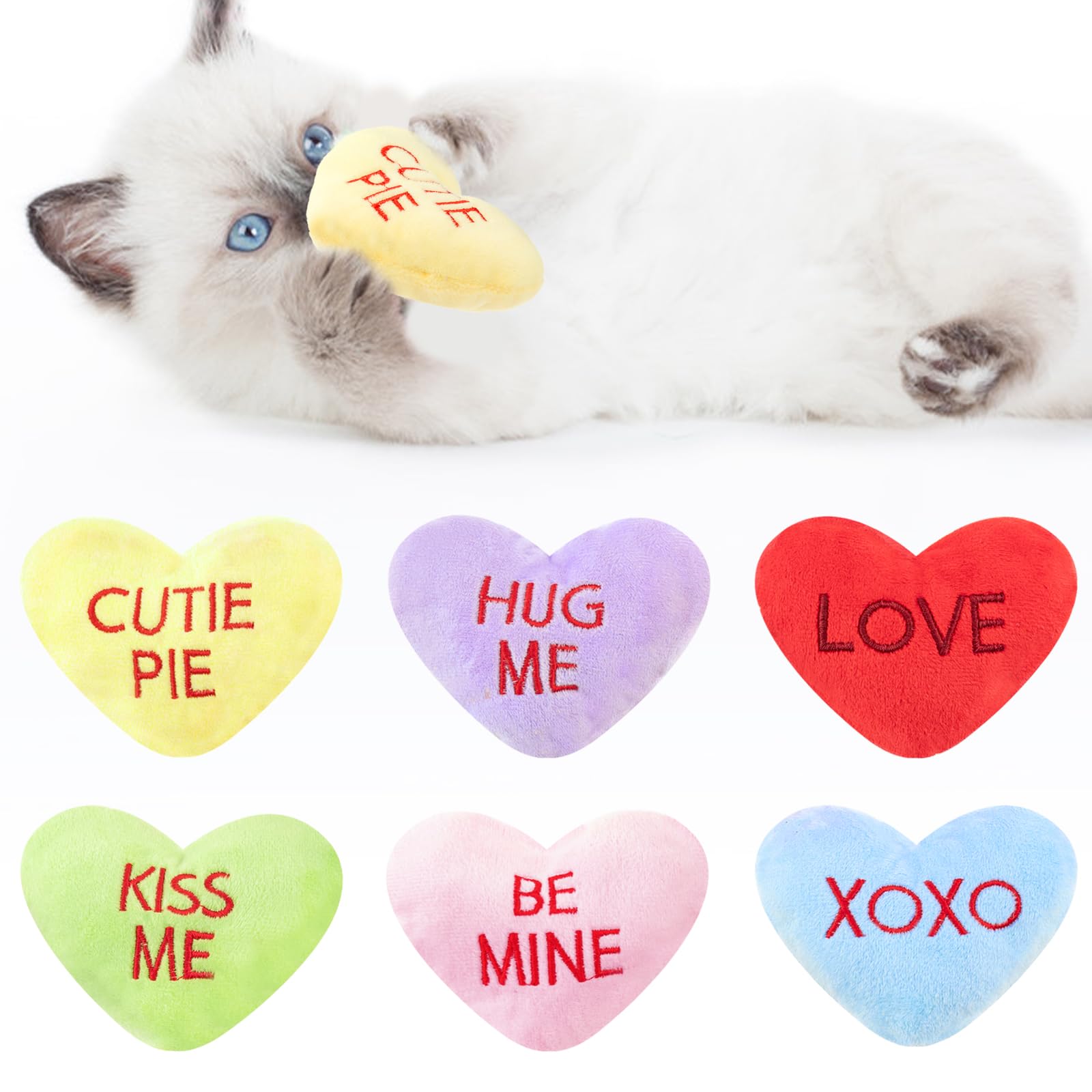 Jocomoni 6Pcs Valentine'S Day Heart Catnip Toy