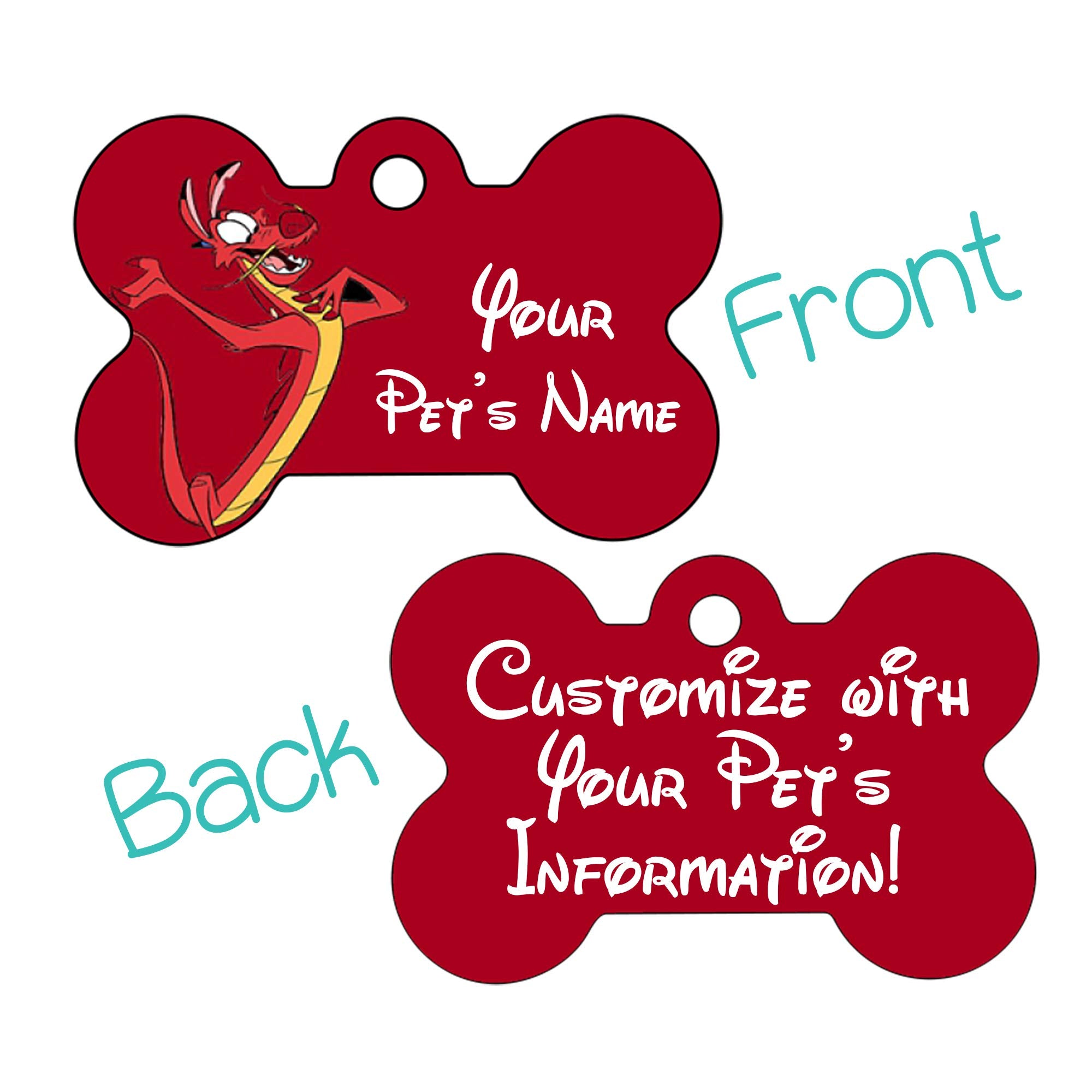 Udesignusa Custom Double Sided Bone Shaped Pet Id Tags For Dogs & Cats Personalized For Your Pet (Mushu)