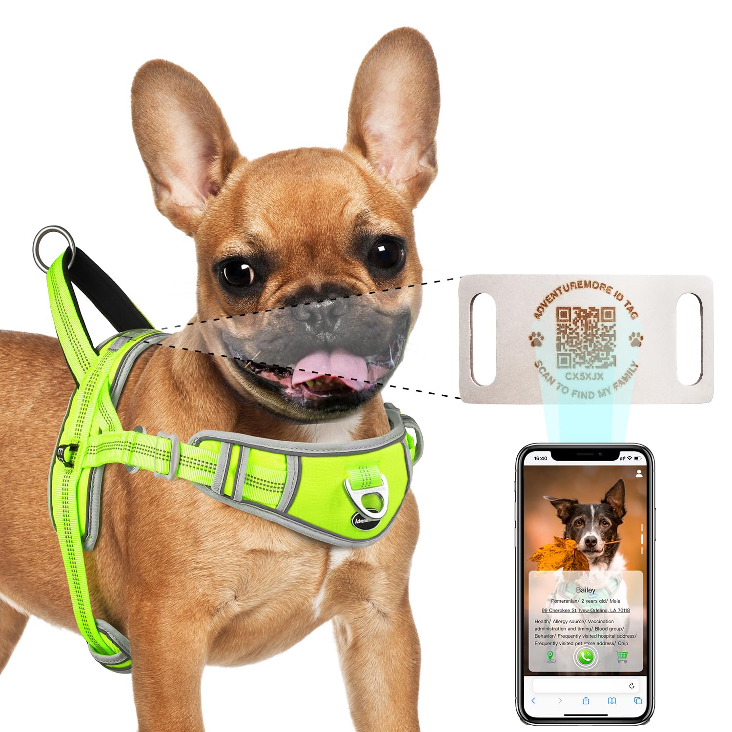 Adventuremore Dog Harness Small Dog No Pull With Qr Code Dog Tag, Adjustable Reflective Dog Vest Escape Proof Dog Harness Smart 