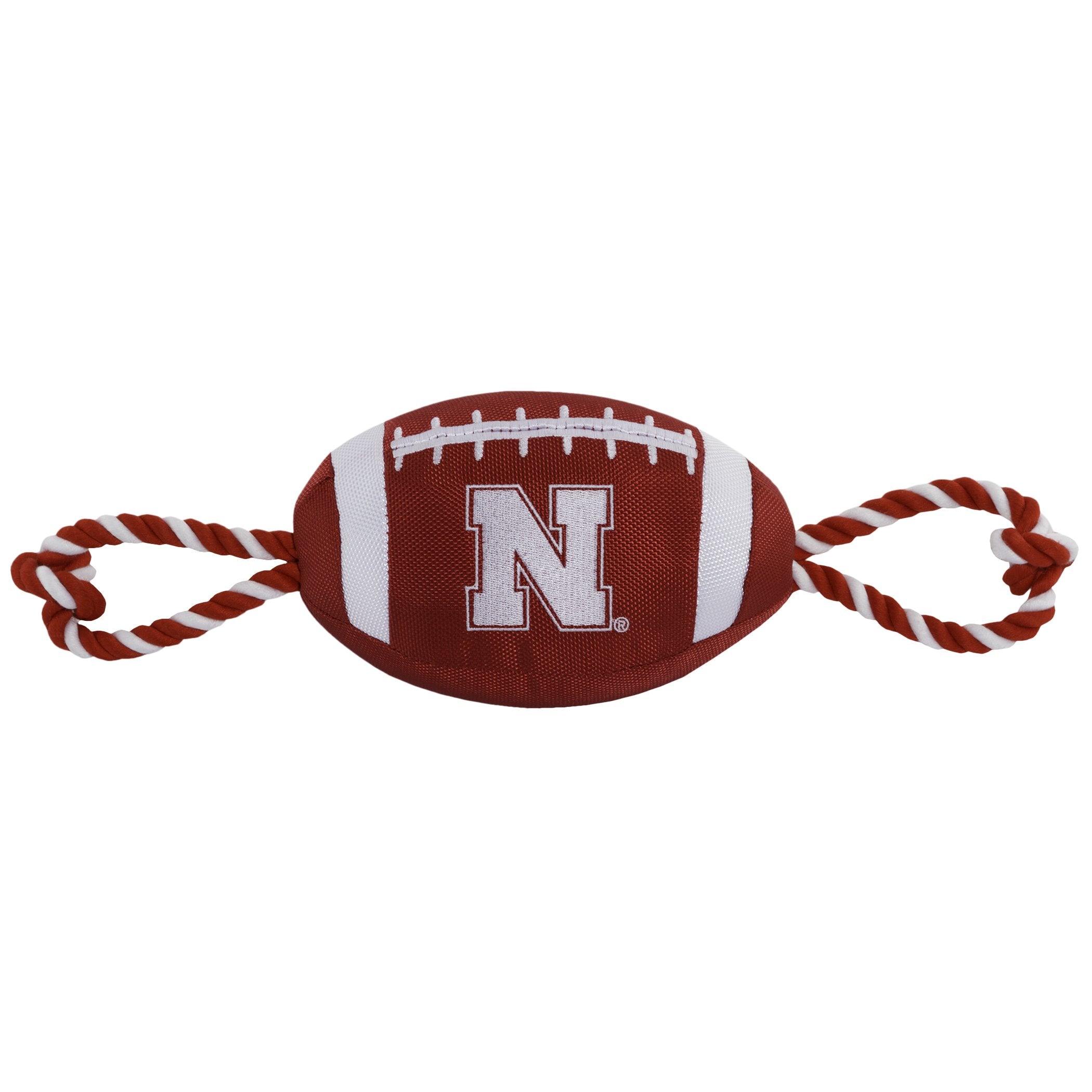 Pets First NCAA Nebraska Cornhuskers Football Dog Toy, Tough Quality Nylon Materials, Strong Pull Ropes, Inner Squeaker, Collegi