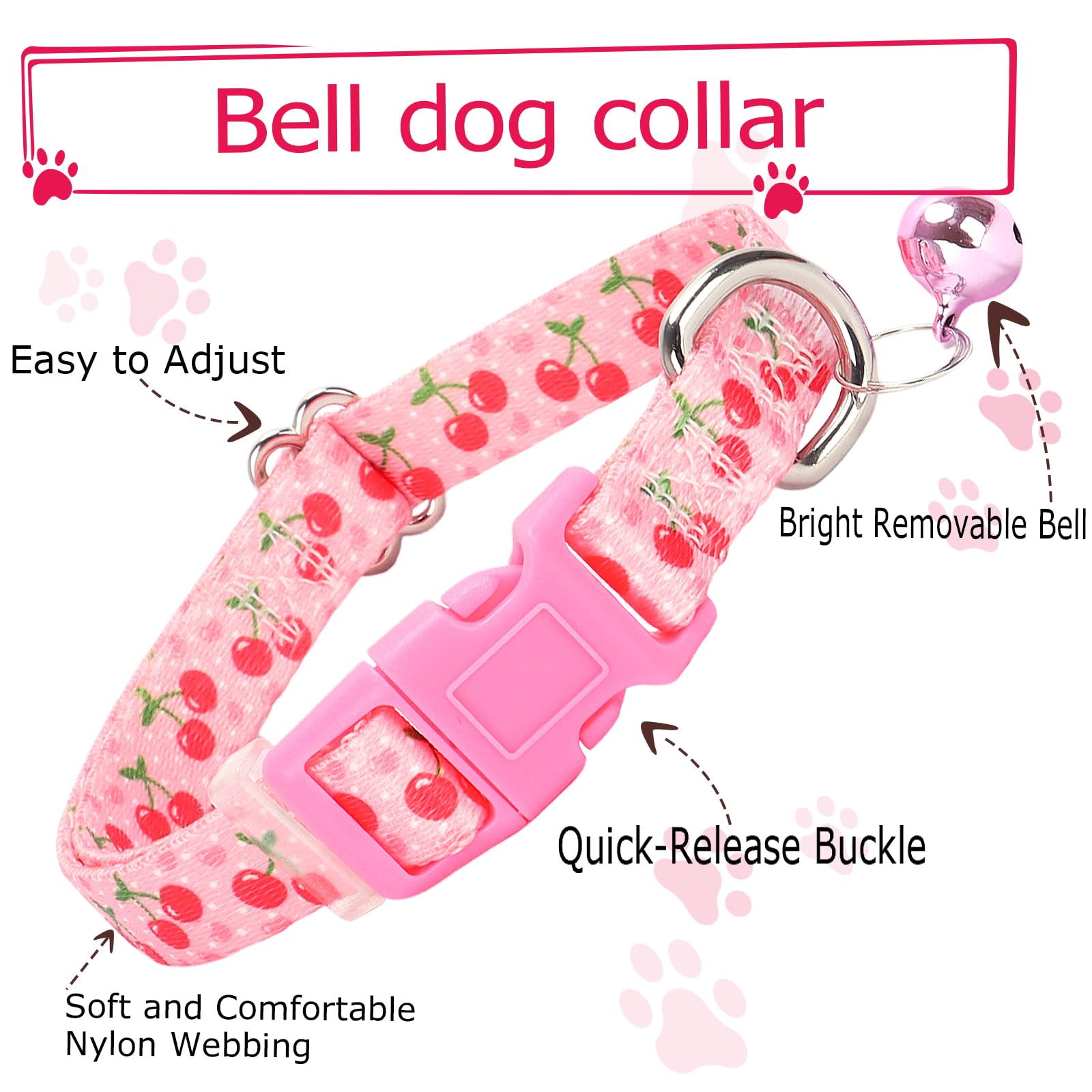 Small Dog Collar With Bell - Durable Nylon Collar For Small Breeds,Adjustable Cute Fruit Pattern Collar For Chihuahua Pomeranian